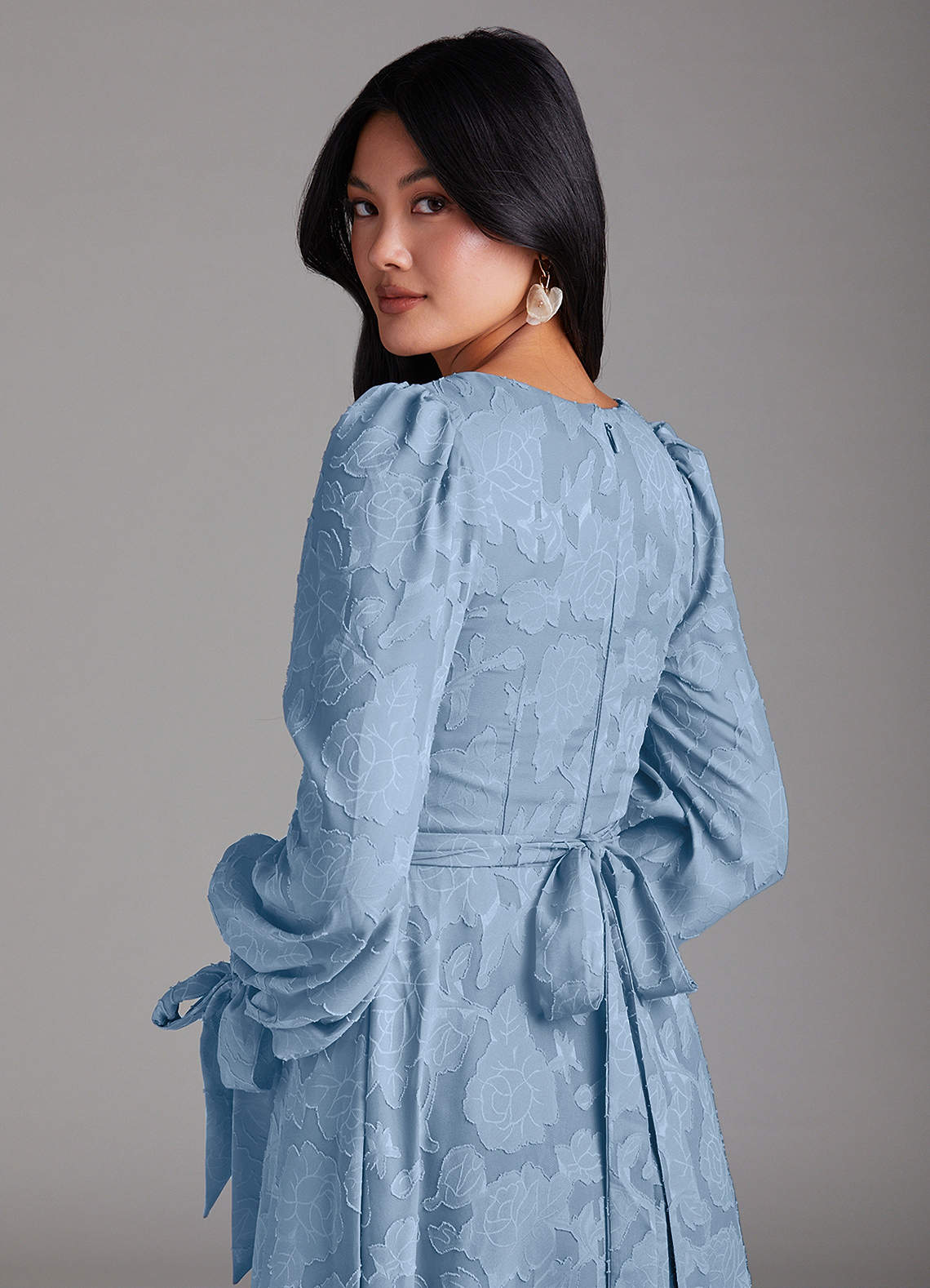 Leonia A-Line Square-Neck Stretch Satin Bridesmaid Dress in Powder Blue