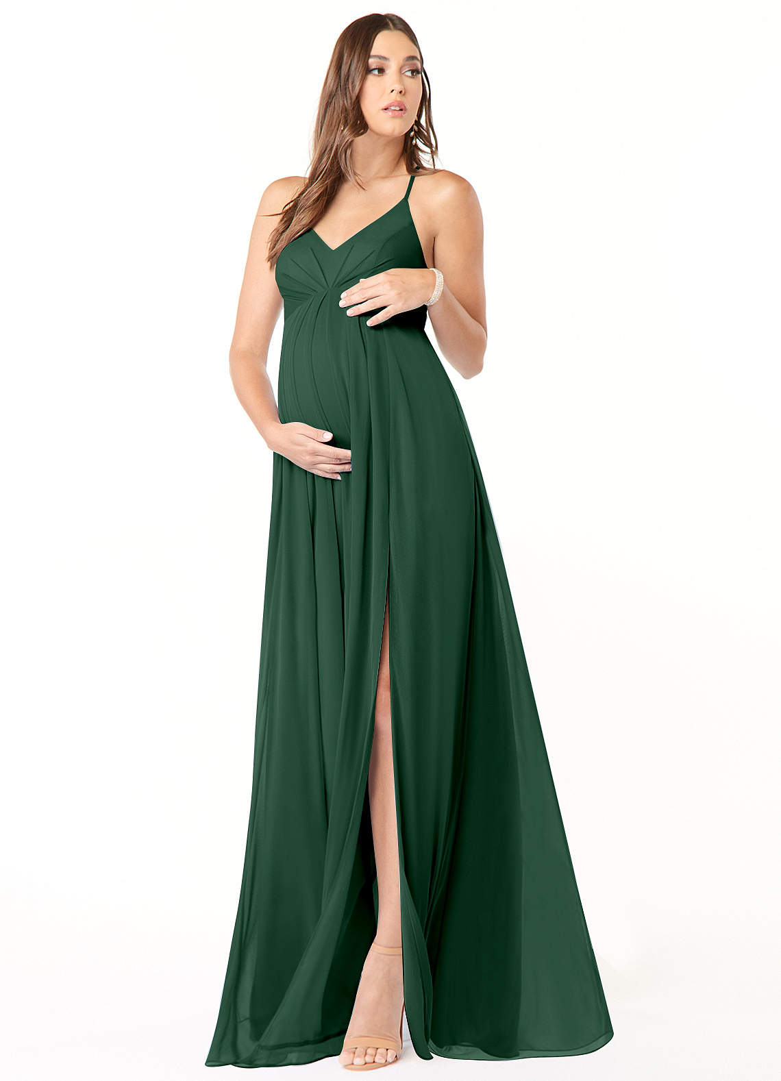 Annabelle A-Line V-Neck Mesh Bridesmaid Dress in Dark Green