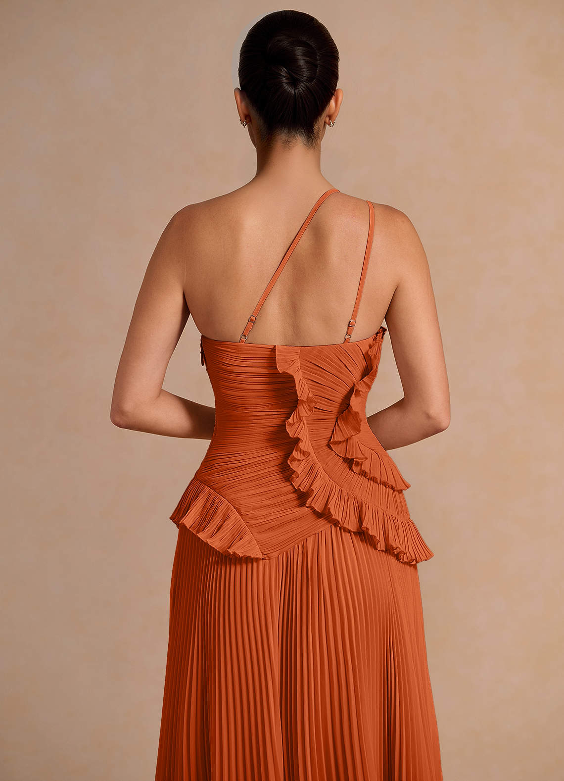 Melody A-Line One-Shoulder Chiffon Evening Dress in Rust