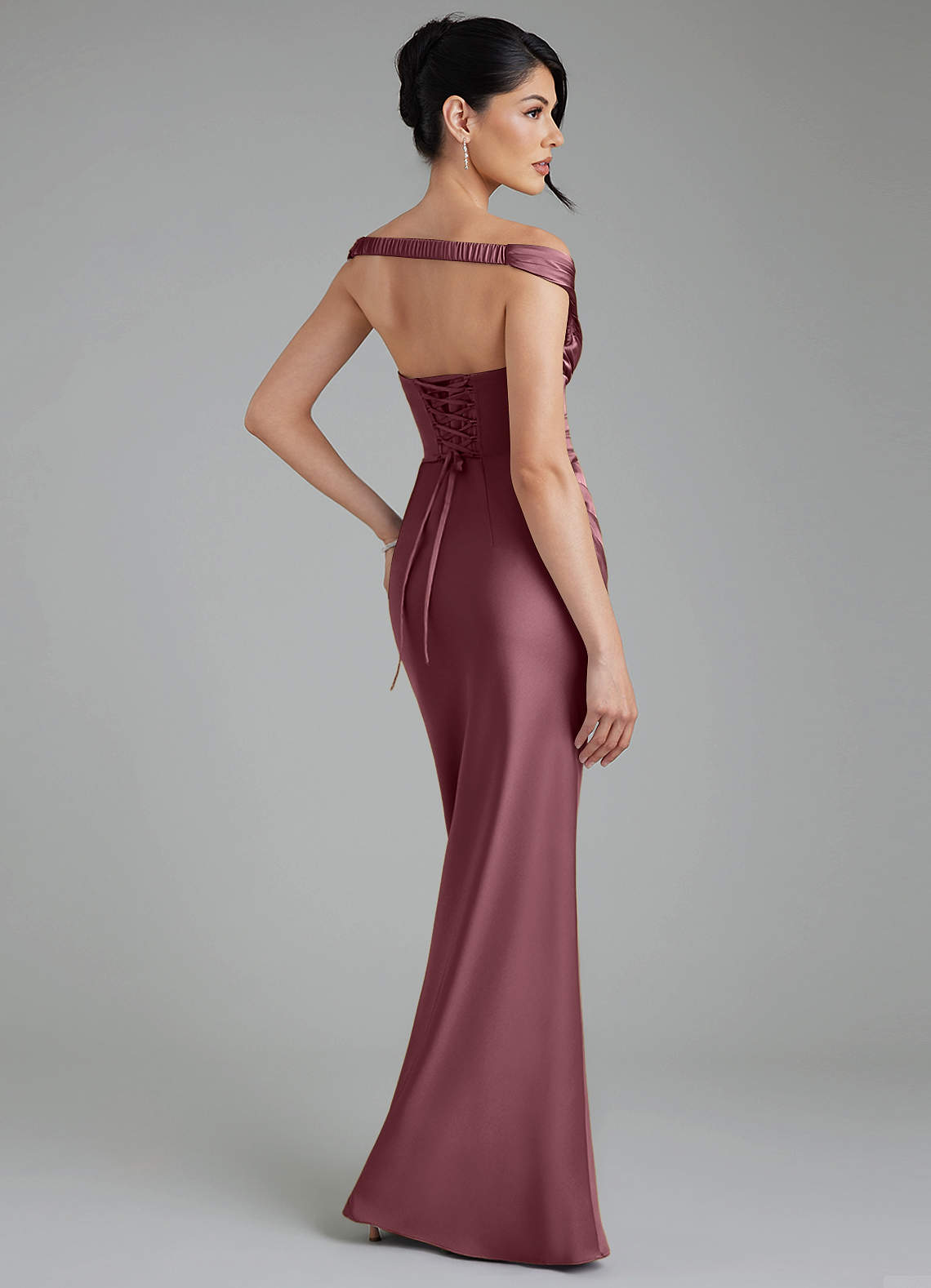 Stella Sheath V-Neck Stretch Satin Bridesmaid Dress in Desert Rose