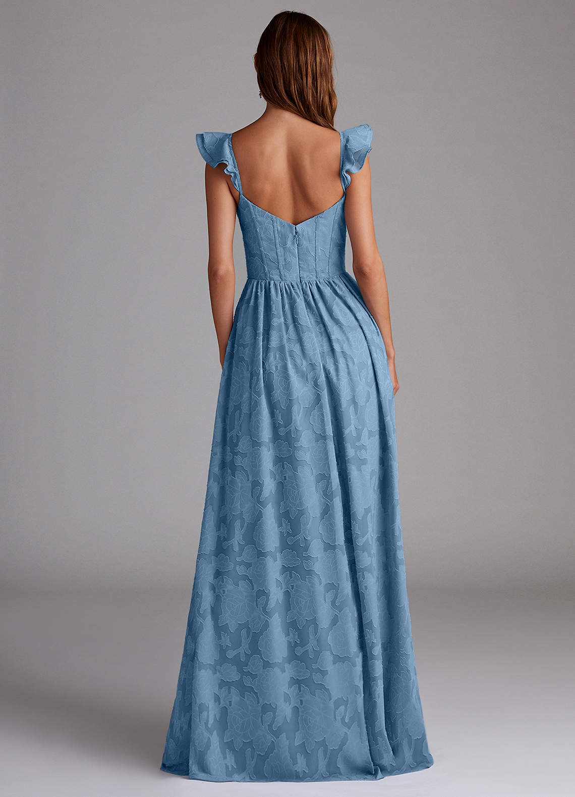 Denisse A-Line Sweetheart Floral Burnout Bridesmaid Dress in Steel Blue