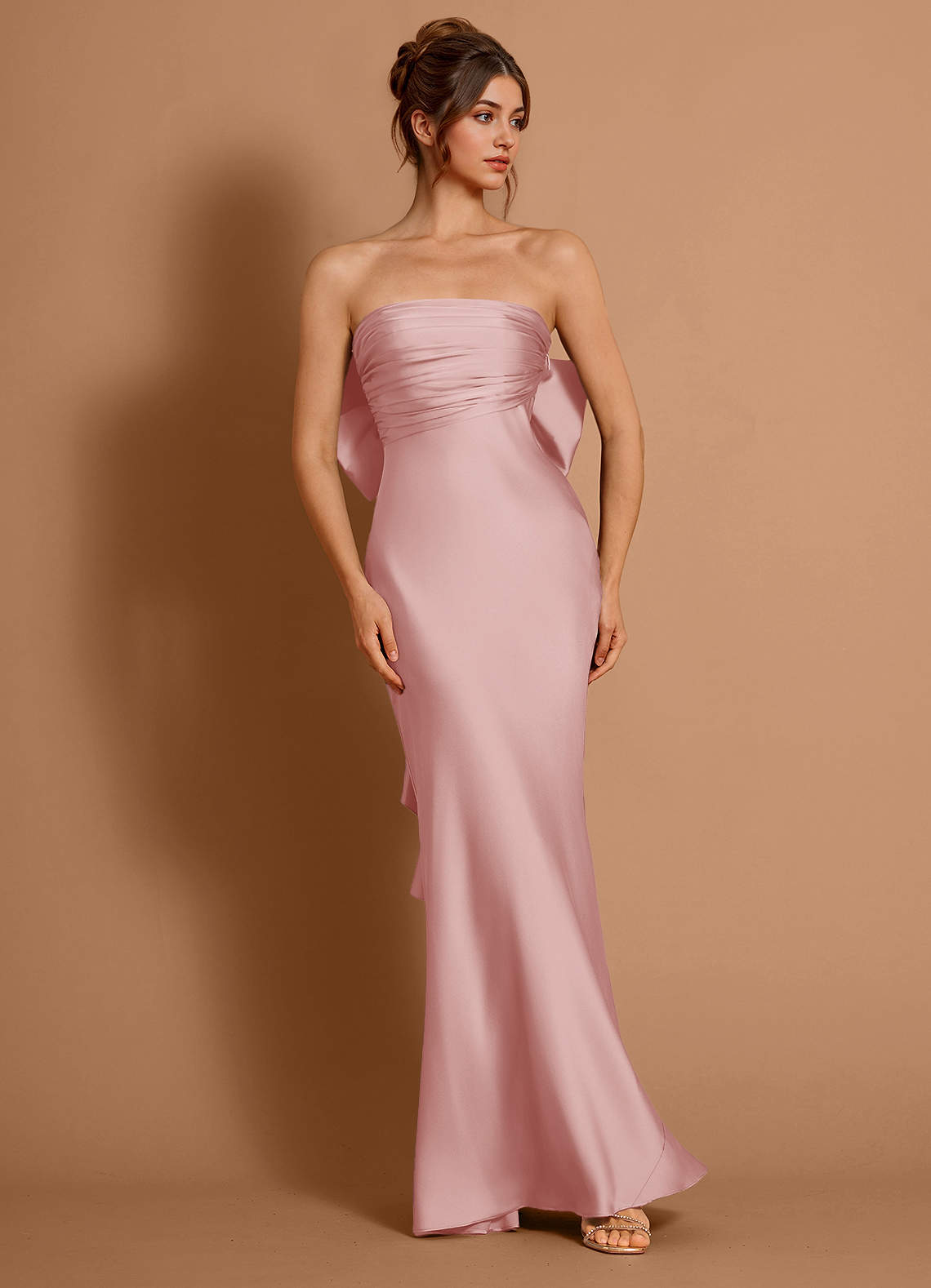 Aveline Mermaid Strapless Stretch Satin Evening Dress in Haze Pink