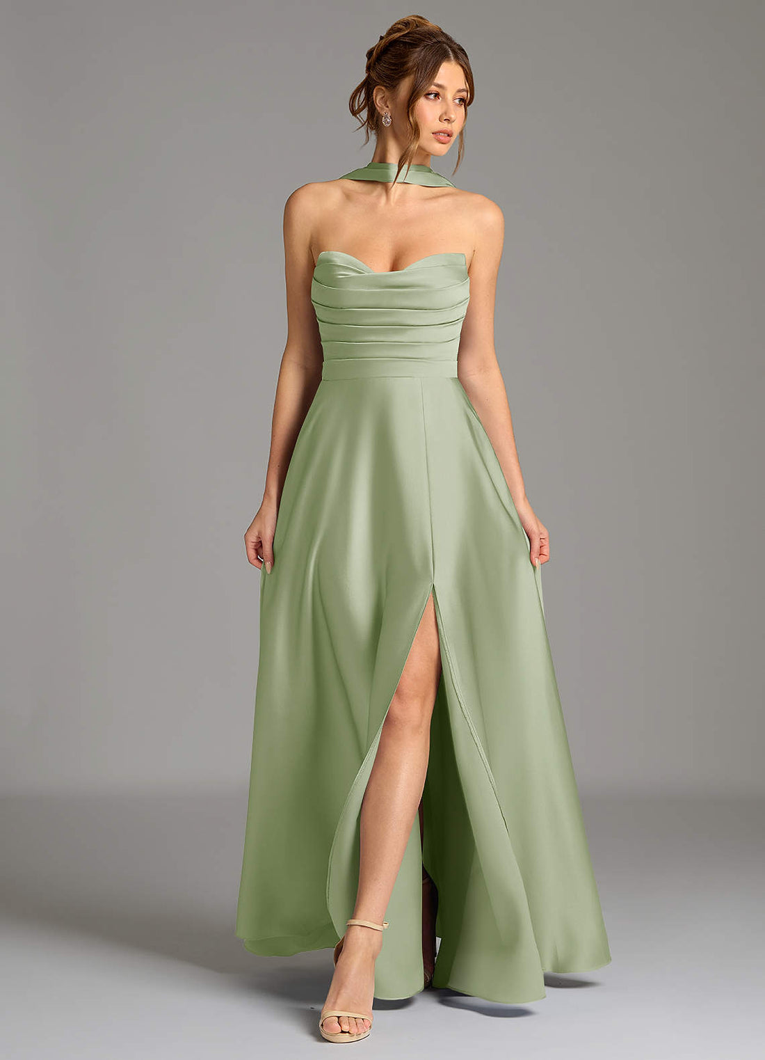 Ayla A-Line Sweetheart Stretch Satin Bridesmaid Dress in Terracotta