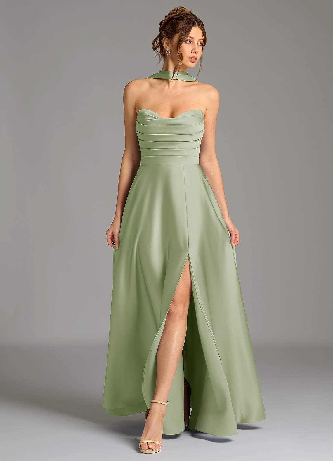 Ayla A-Line Sweetheart Stretch Satin Bridesmaid Dress in Dusty Sage