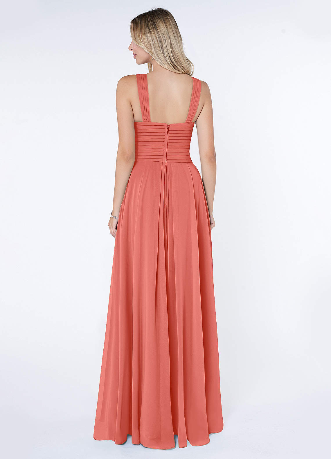 Kaleigh A-Line Halter Chiffon Bridesmaid Dress in Salmon Pink