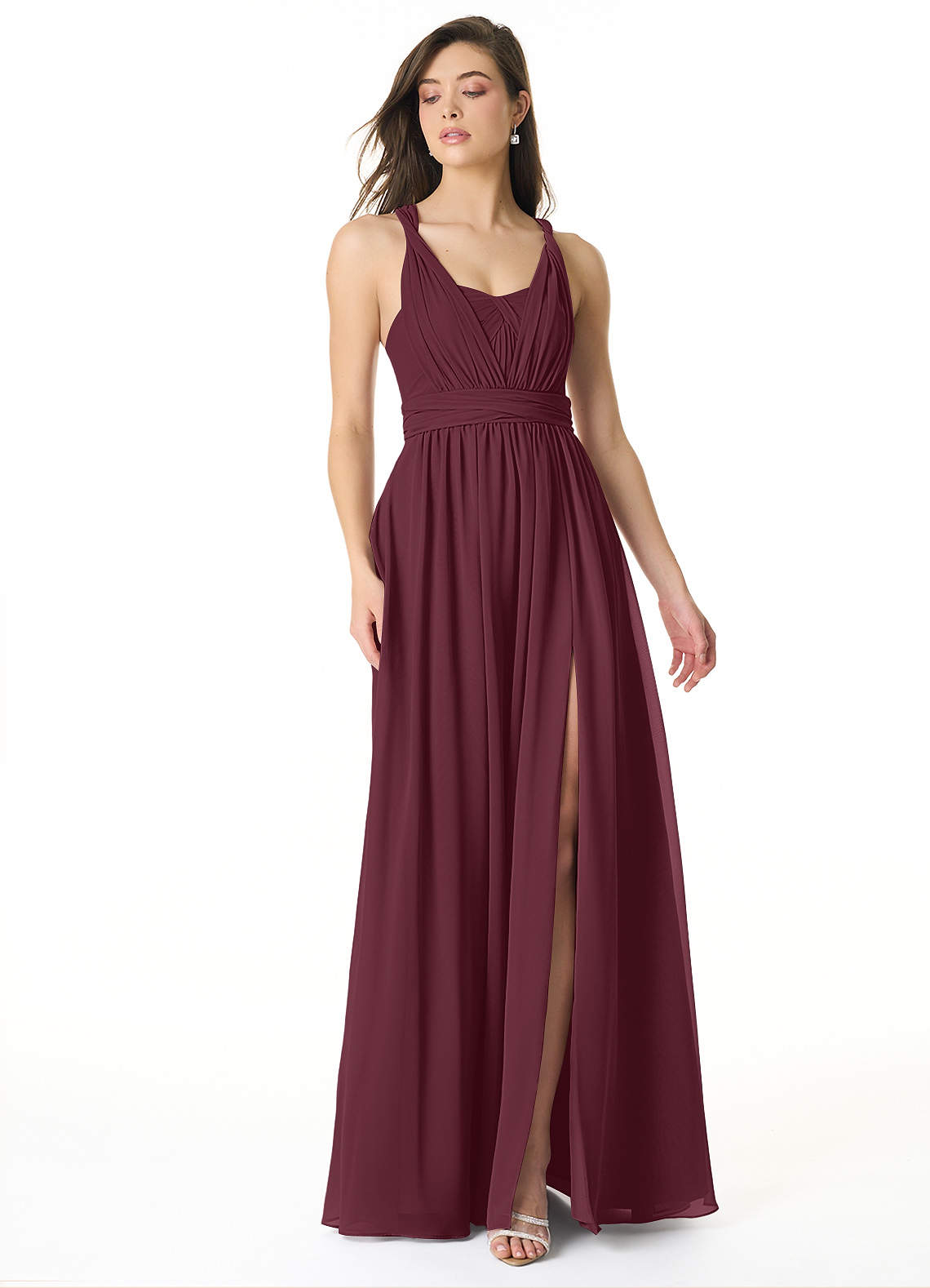 Olani A-Line V-Neck Chiffon Bridesmaid Dress in Cabernet