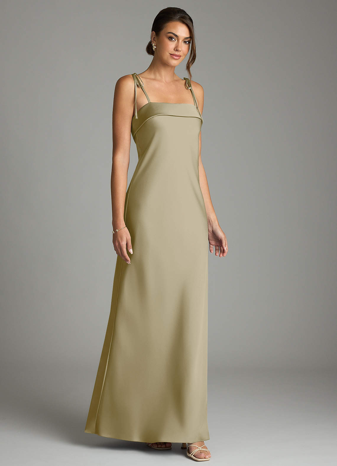 Ellia Sheath Straight-Neck Stretch Satin Bridesmaid Dress in Moss Green