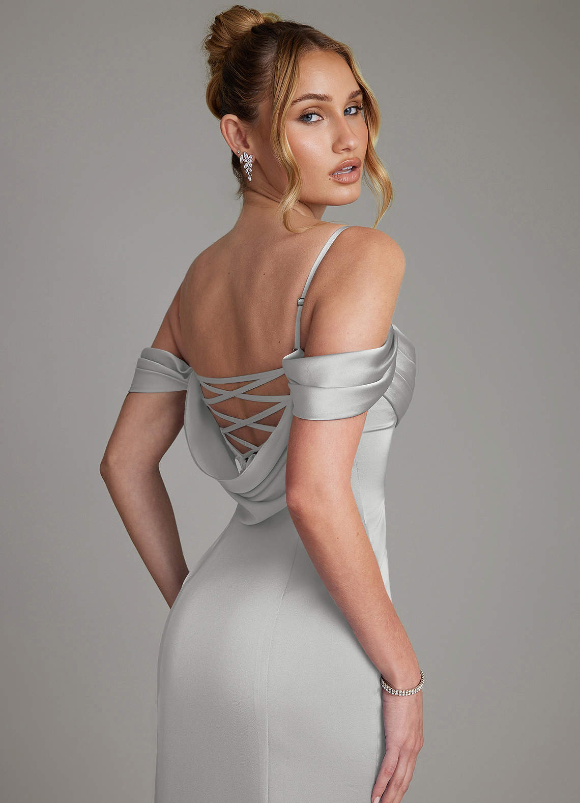 Nira Mermaid Sweetheart Stretch Satin Bridesmaid Dress in Silver