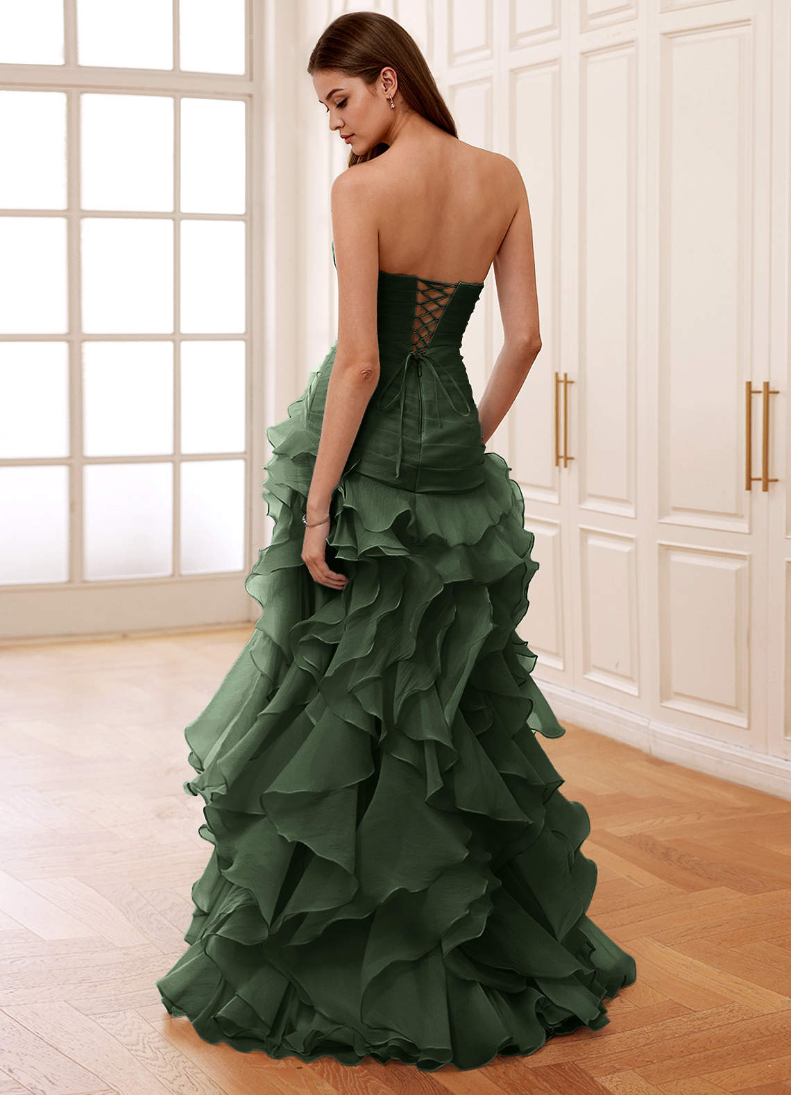 Christabelle Mermaid Sweetheart Chiffon Evening Dress in Dark Green
