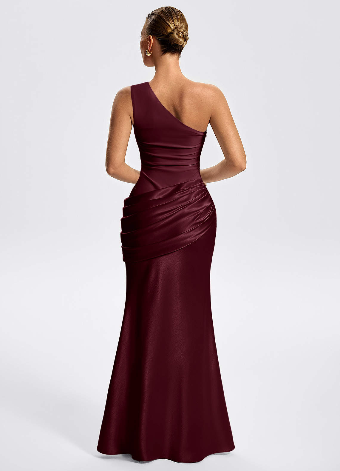 Willowyn Mermaid One-Shoulder Satin Evening Dress in Cabernet