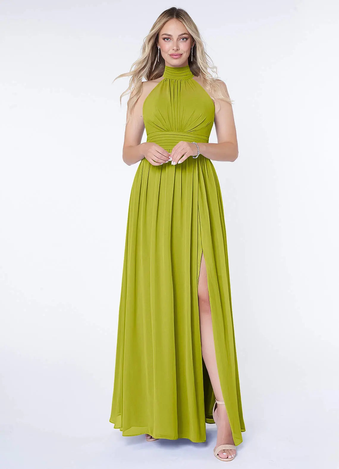 Iman A-Line Halter Chiffon Bridesmaid Dress in Dark Green