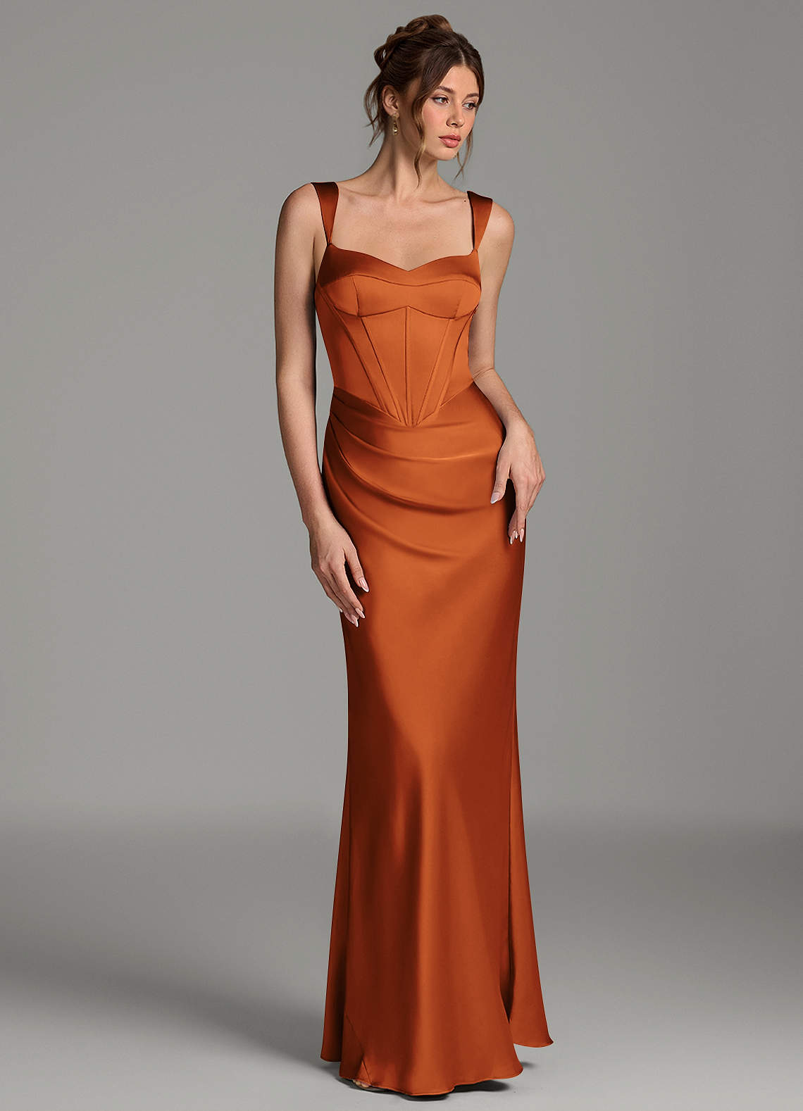 Mela Sheath Sweetheart Stretch Satin Bridesmaid Dress in Cinnamon