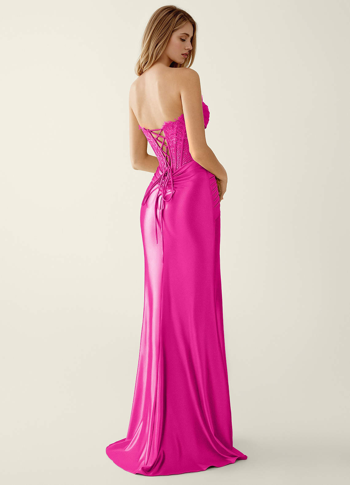Sasha Mermaid Strapless Stretch Satin Evening Dress in Fuchsia