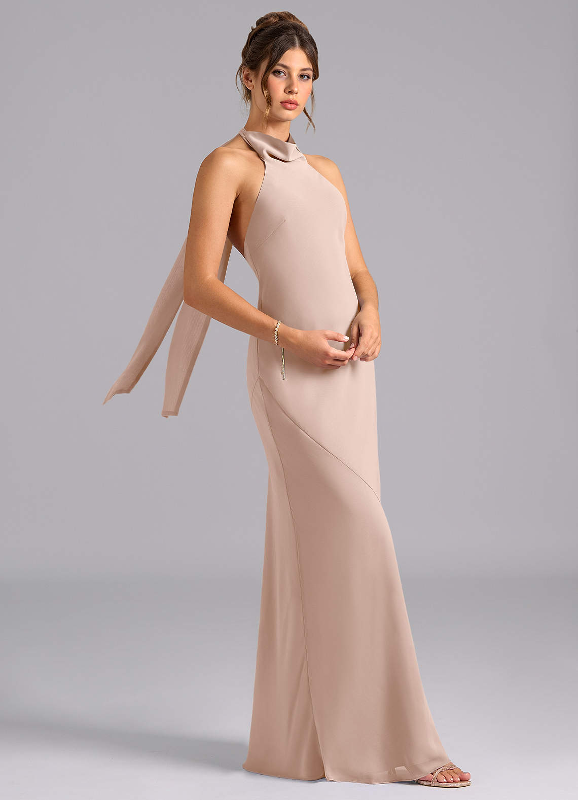 Velli Mermaid Halter Chiffon Bridesmaid Dress in English Rose