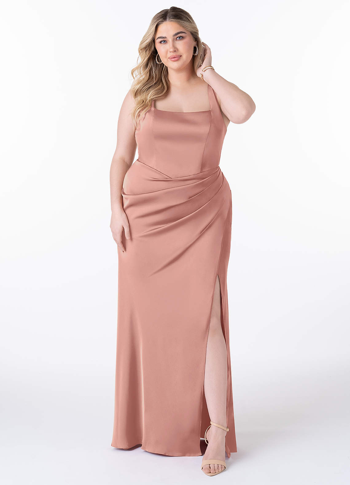 Mero Mermaid Square-Neck Stretch Satin Bridesmaid Dress in Rosette