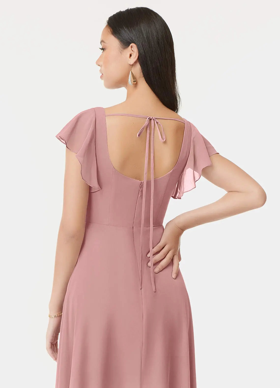 Bondi A-Line Square-Neck Chiffon Bridesmaid Dress in dusty rose