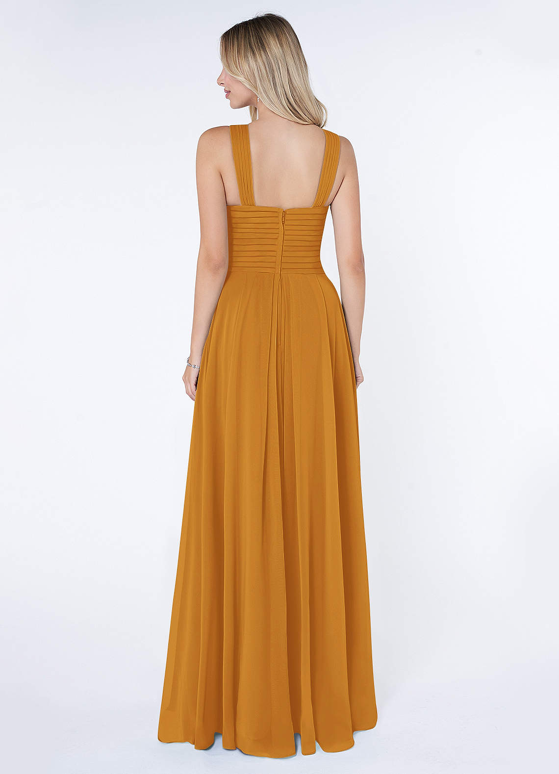 Kaleigh A-Line Halter Chiffon Bridesmaid Dress in butterscotch