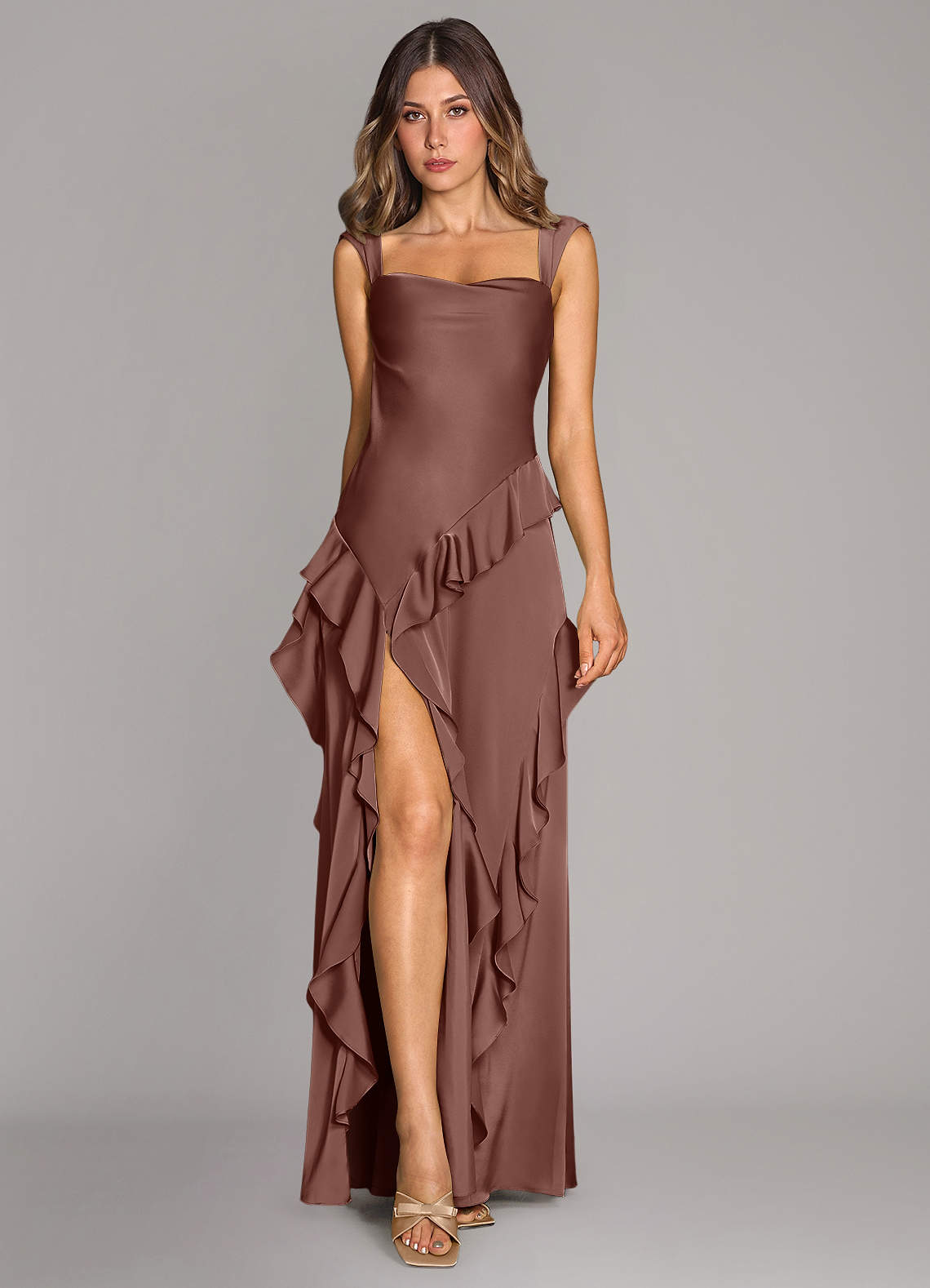 Sloane A-Line Sweetheart Stretch Satin Bridesmaid Dress in Espresso
