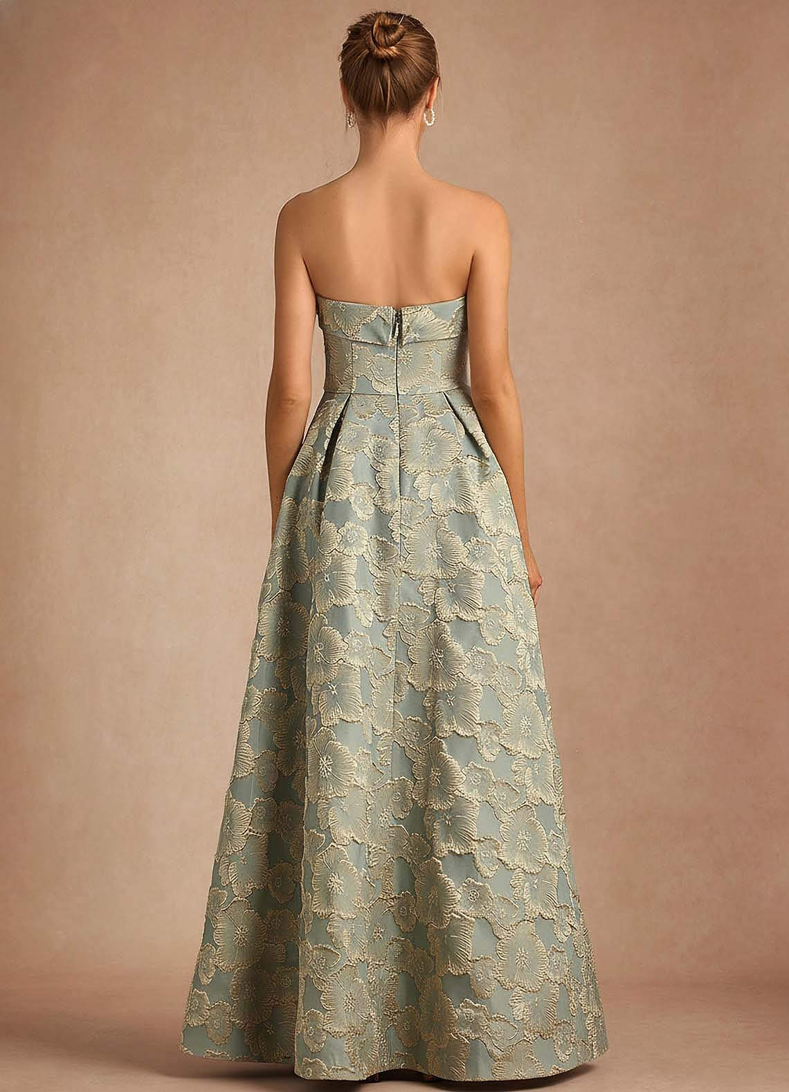 Florentine A-Line Bandeau Jacquard Taffeta Evening Dress in Blue
