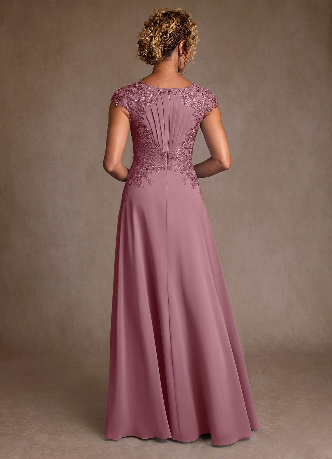 Christi A-Line Scoop-Neck Chiffon and Lace Mother of the Bride Dress in Vintage Mauve