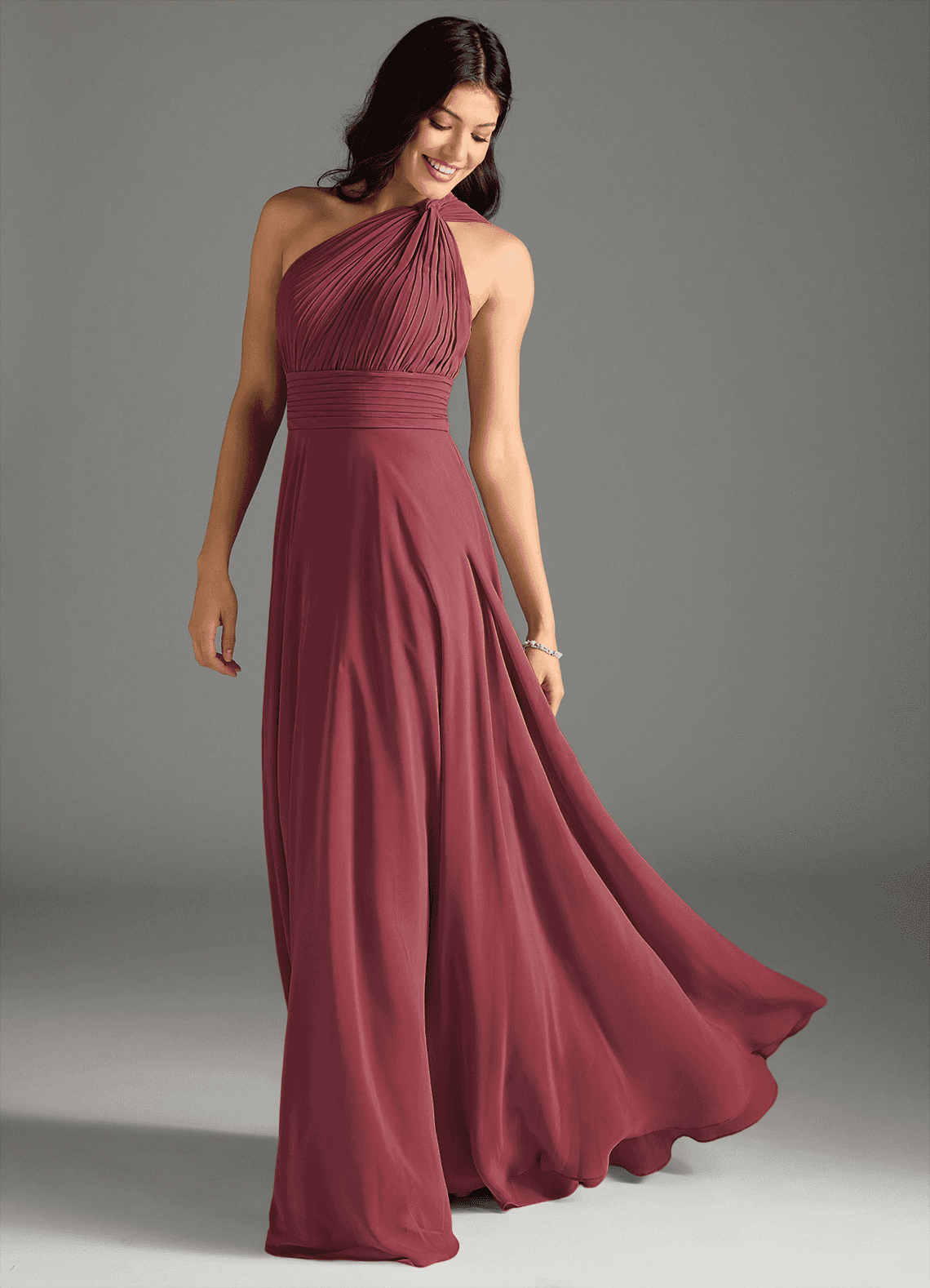 Charlize A-Line One-Shoulder Chiffon Bridesmaid Dress in Merlot