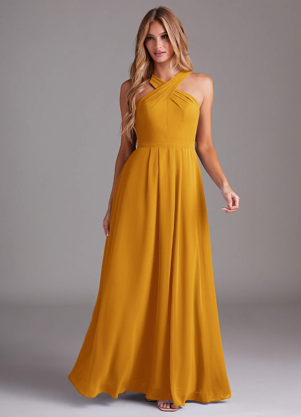 Dixie A-Line Halter Chiffon Bridesmaid Dress in butterscotch