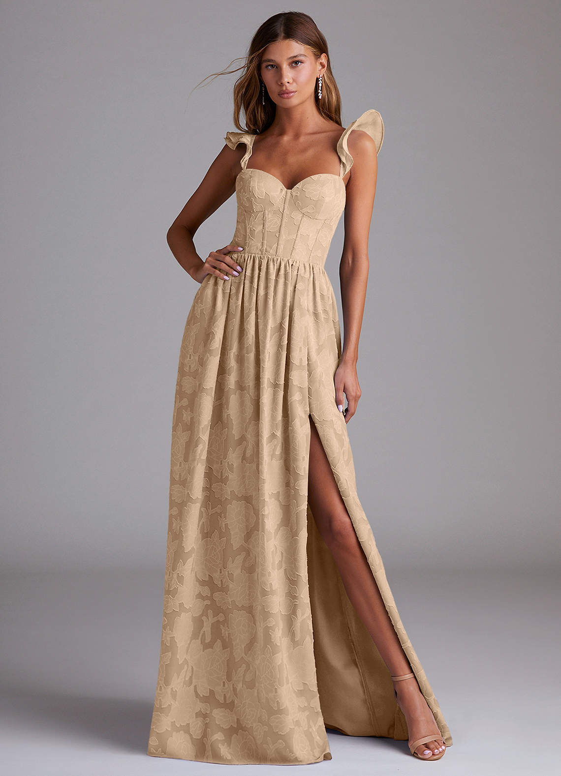 Denisse A-Line Sweetheart Floral Burnout Bridesmaid Dress in Champagne