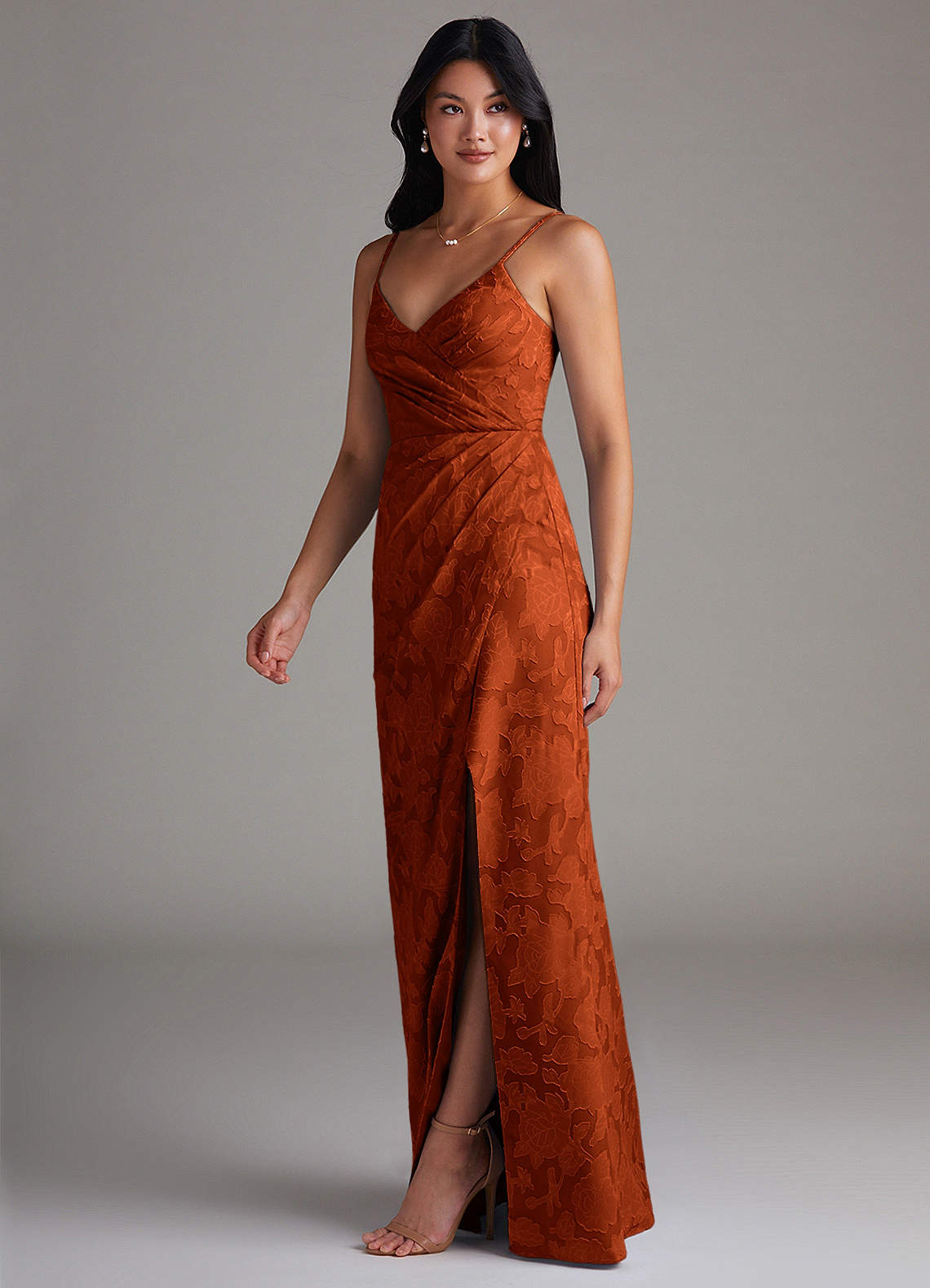 Maci Sheath V-Neck Floral Burnout Bridesmaid Dress in Paprika