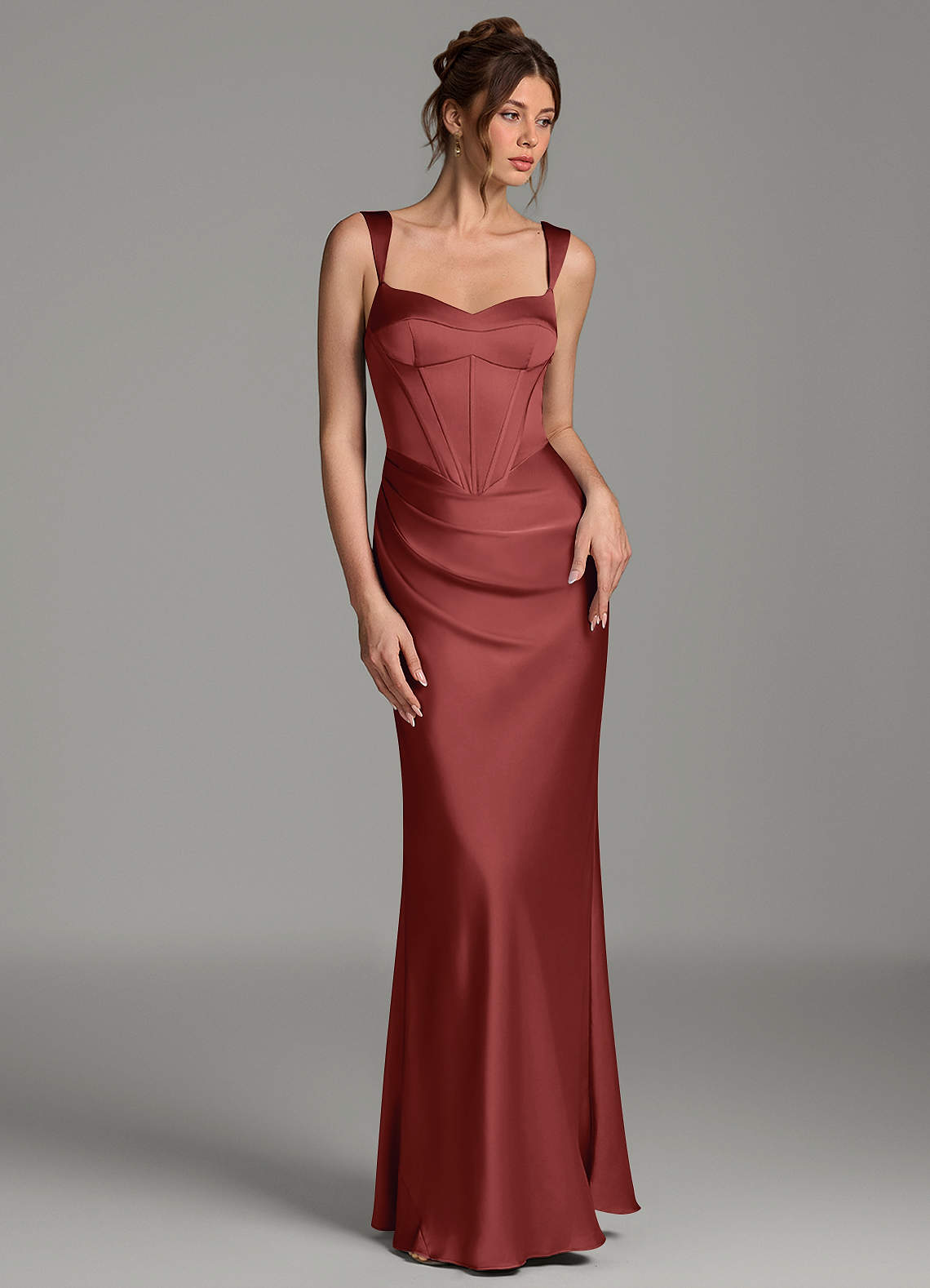Mela Sheath Sweetheart Stretch Satin Bridesmaid Dress in Terracotta