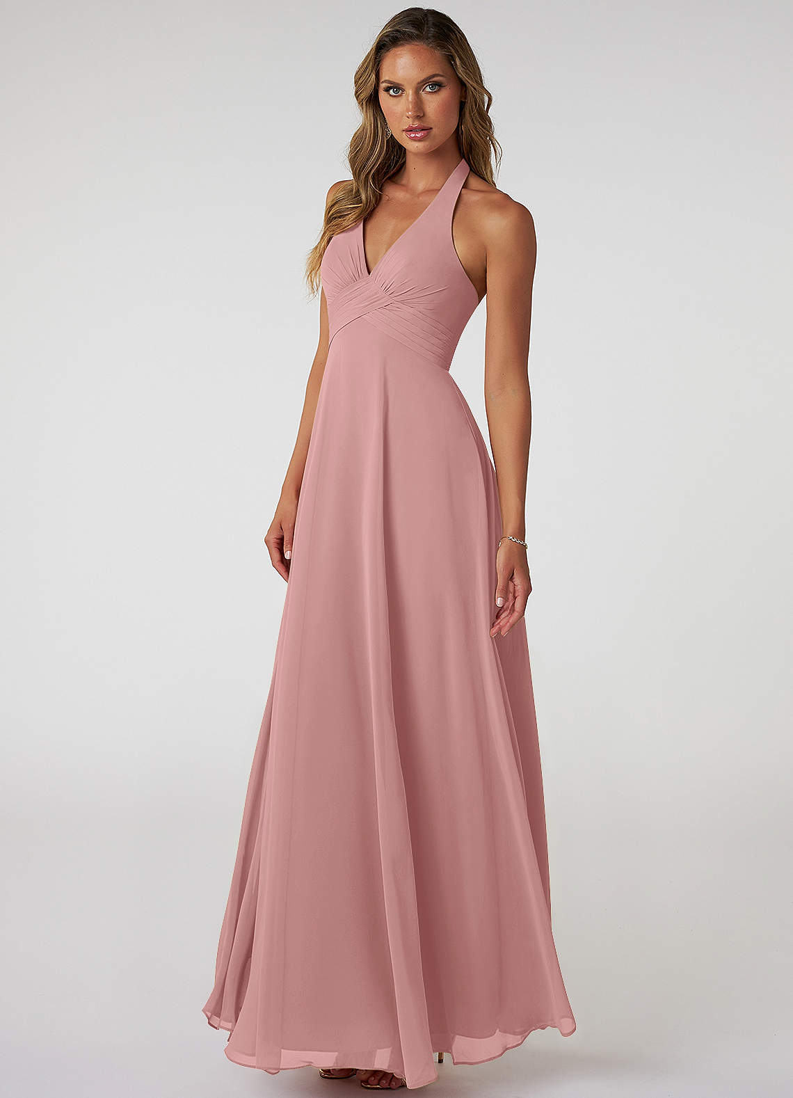 Tessie A-Line V-Neck Chiffon Bridesmaid Dress in dusty rose