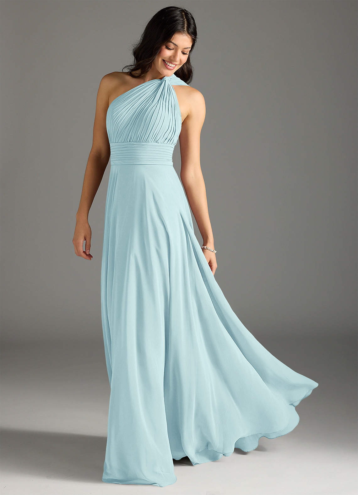 Charlize A-Line One-Shoulder Chiffon Bridesmaid Dress in Sea Glass