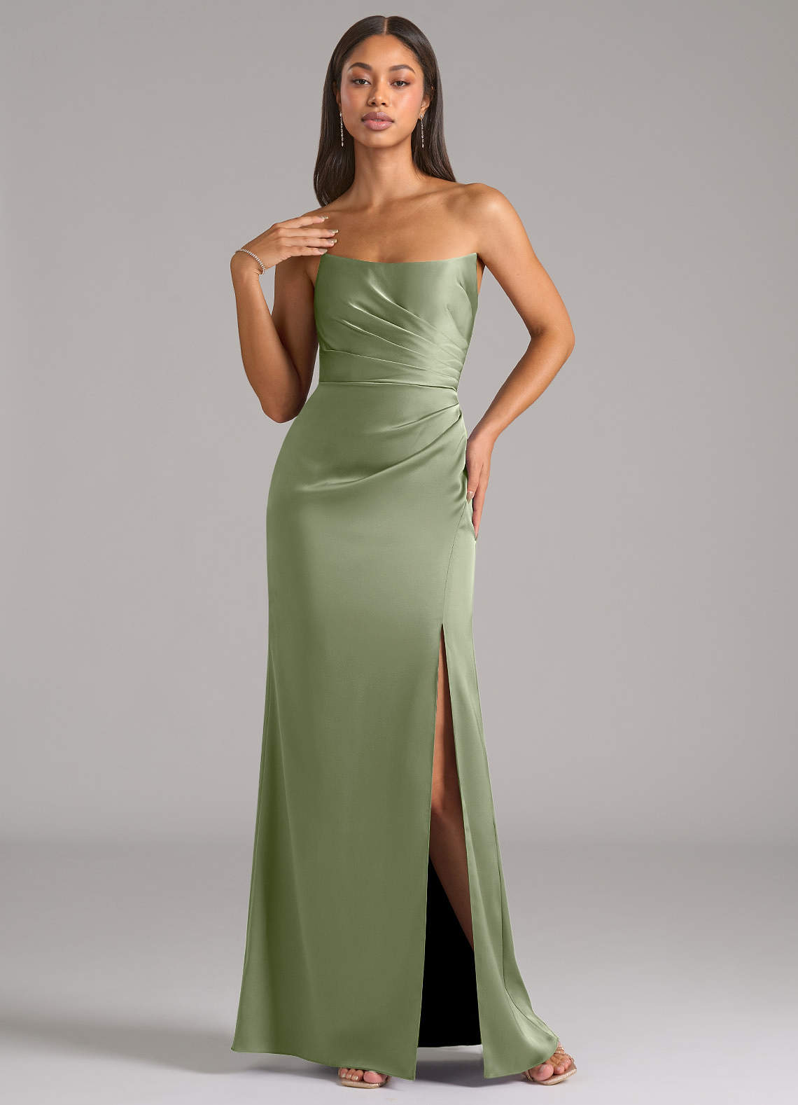 Marla Sheath Strapless Stretch Satin Bridesmaid Dress in Pistachio