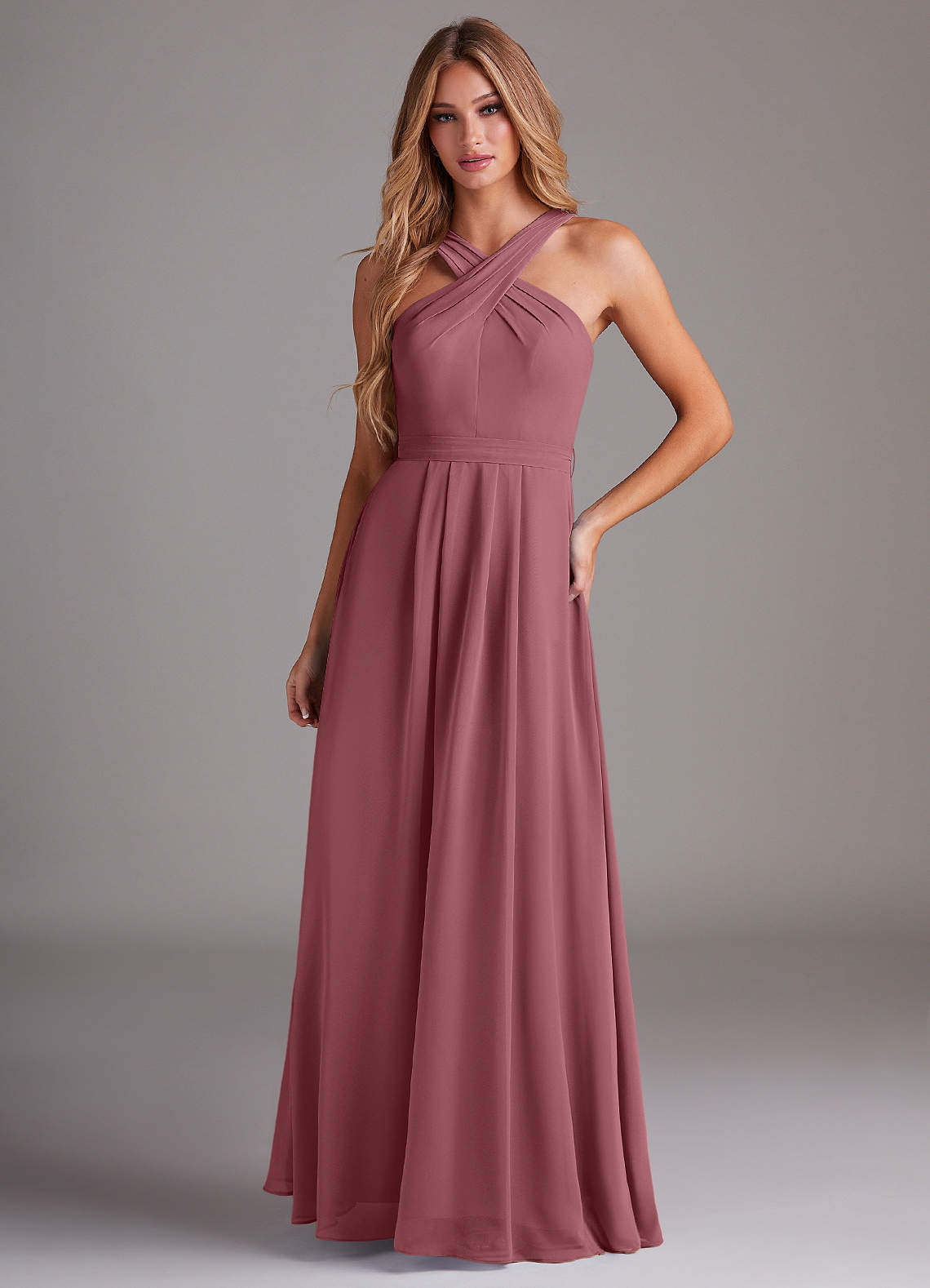 Dixie A-Line Halter Chiffon Bridesmaid Dress in Desert Rose
