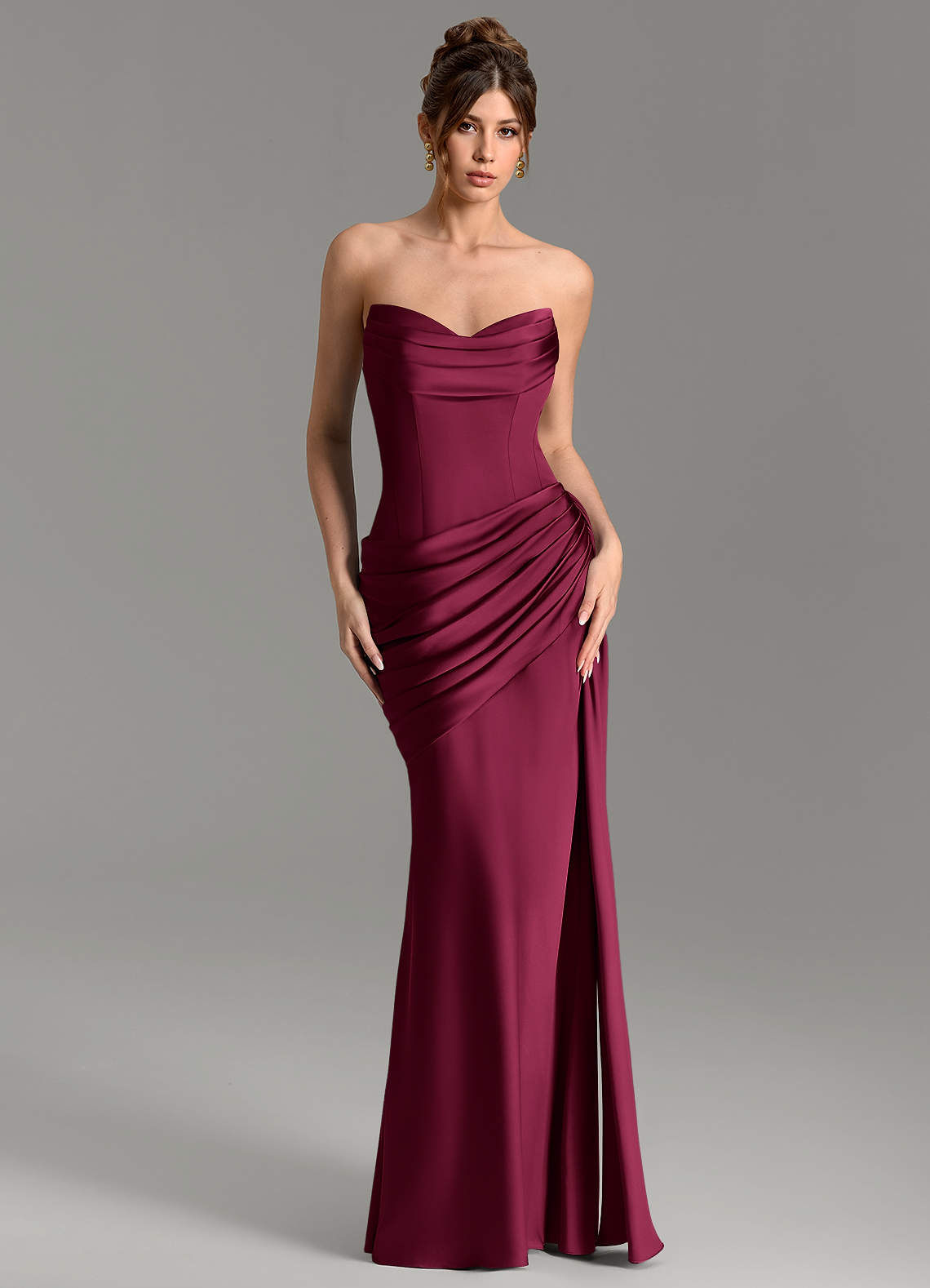 Zorah Mermaid Sweetheart Stretch Satin Bridesmaid Dress in Burgundy