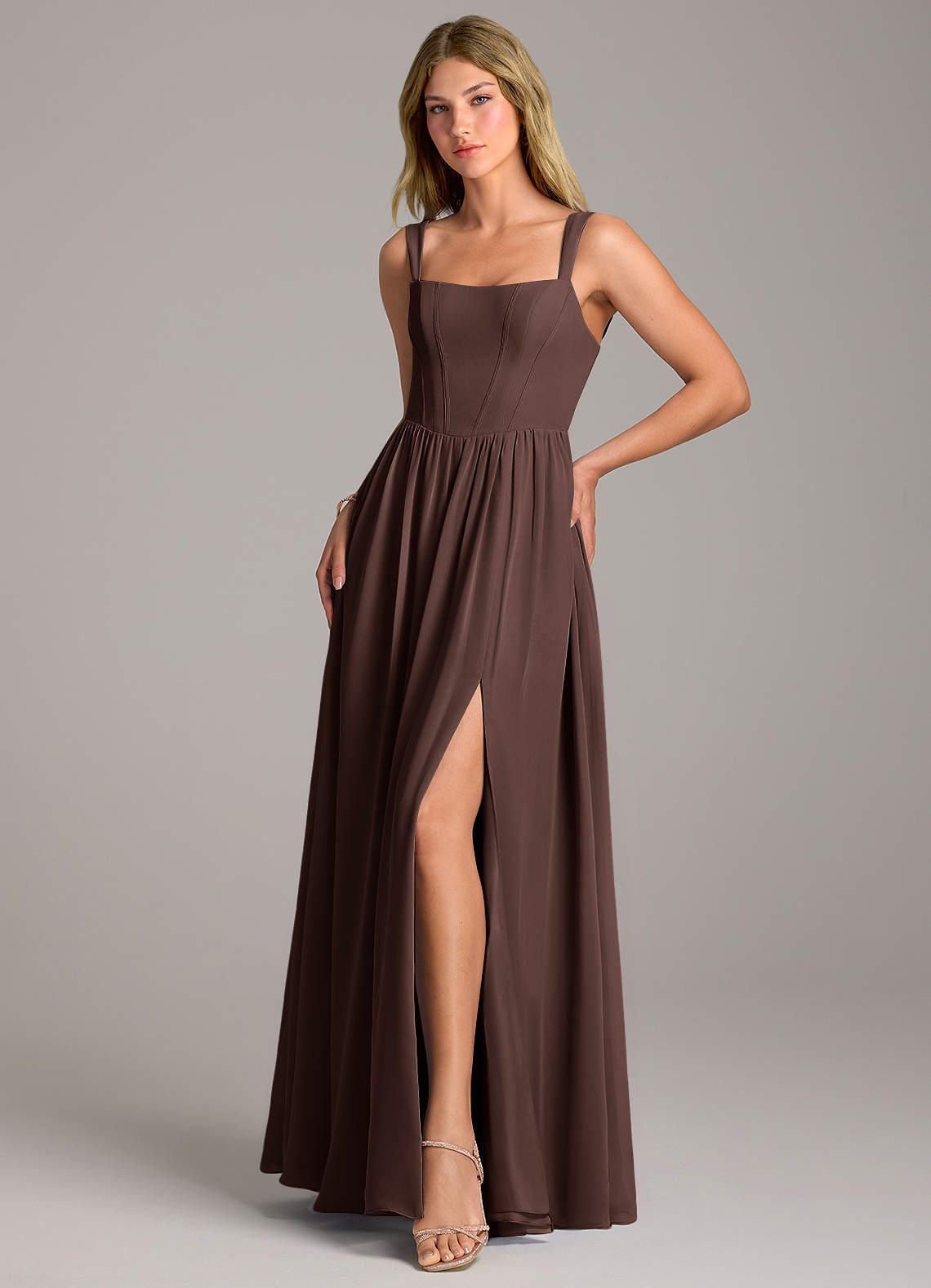 Rosaline A-Line Square-Neck Chiffon Bridesmaid Dress in Ganache