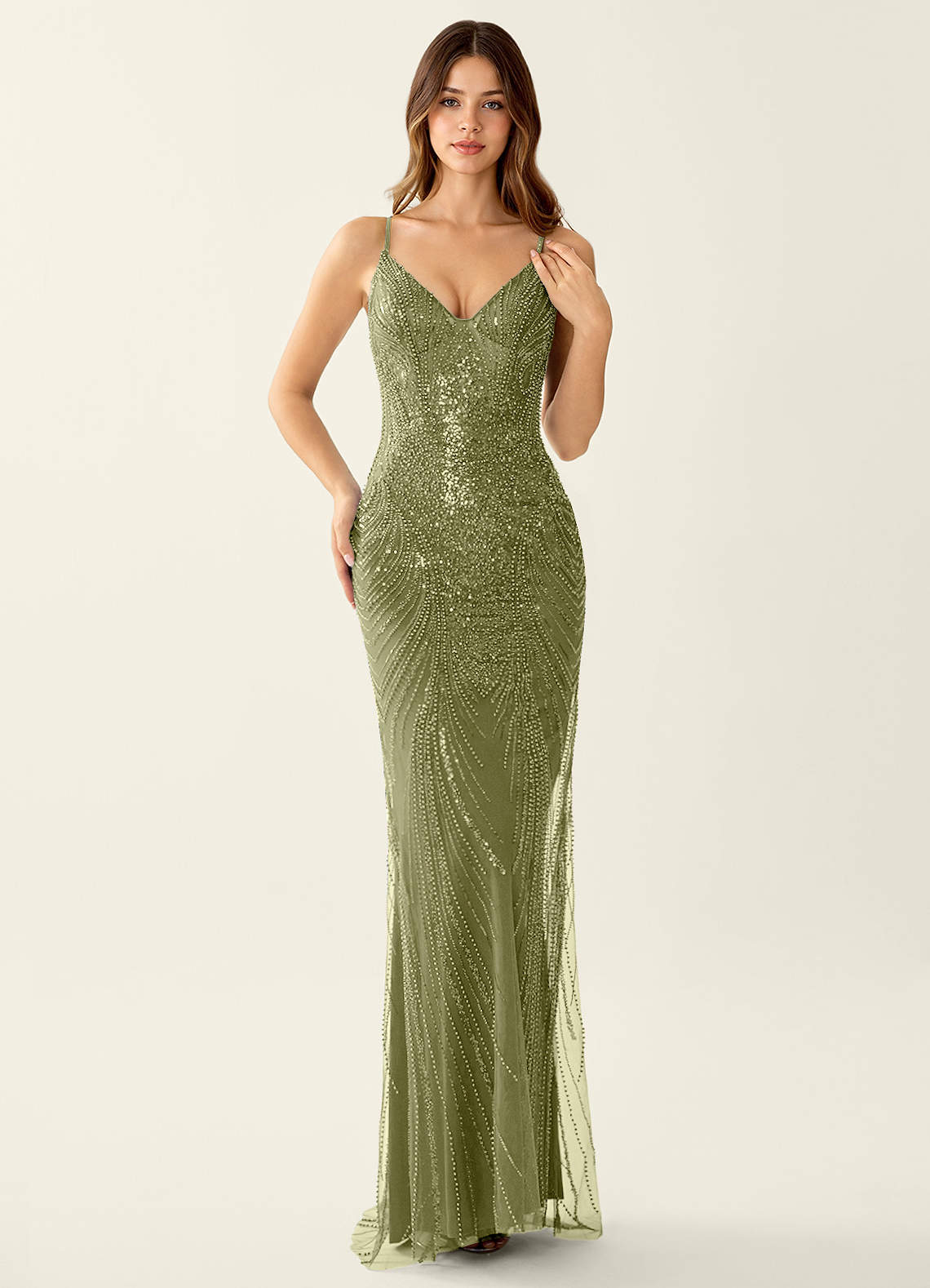 Magnolia Mermaid Beaded Sequined Stretch Mesh Evening Dress in black