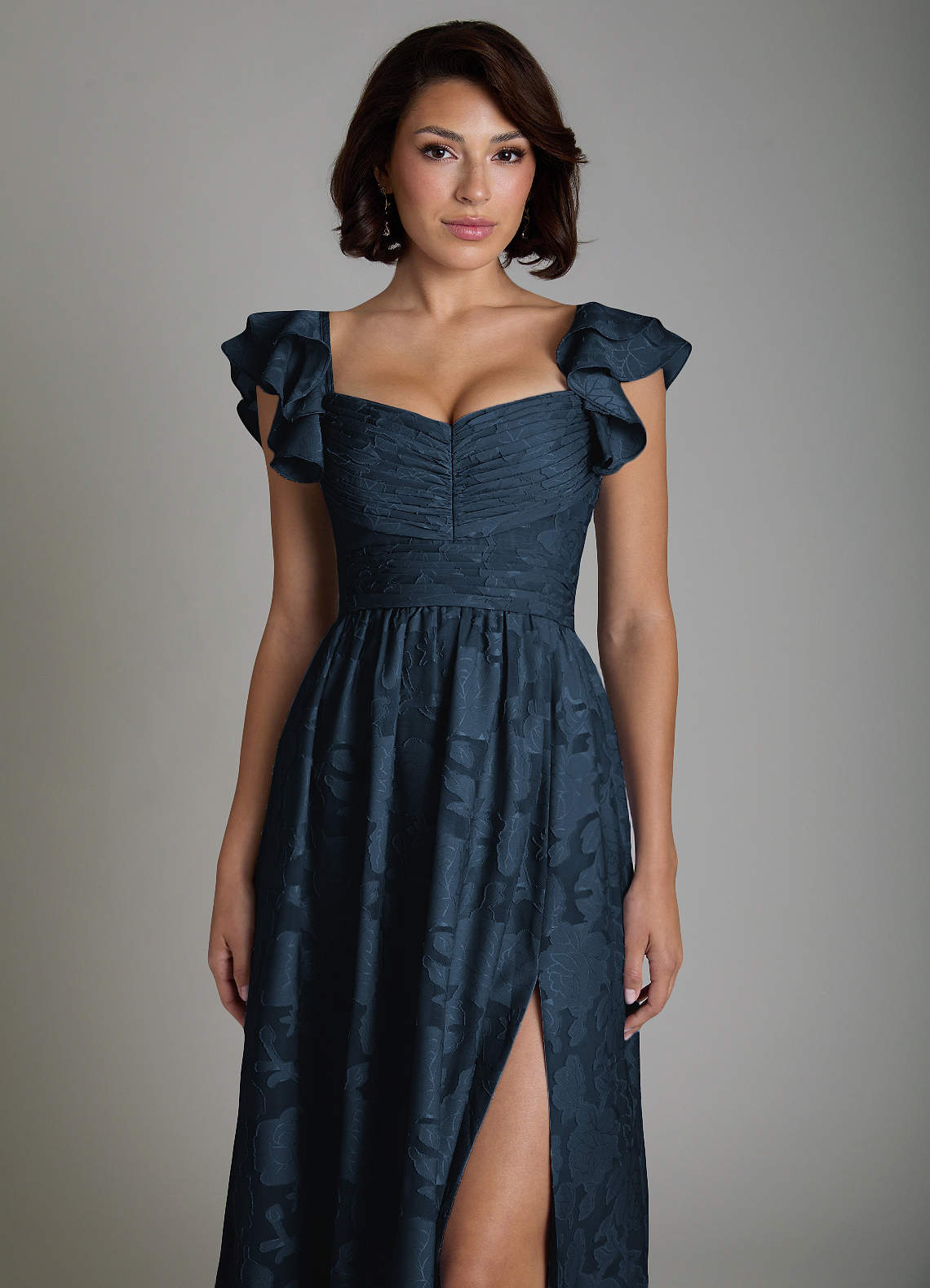 Anaya A-Line V-Neck Floral Burnout Bridesmaid Dress in Dark Navy