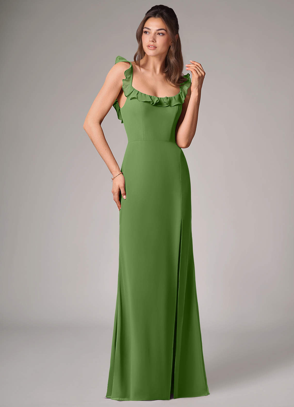 Callie Mermaid Scoop-Neck Chiffon Bridesmaid Dress in Basil