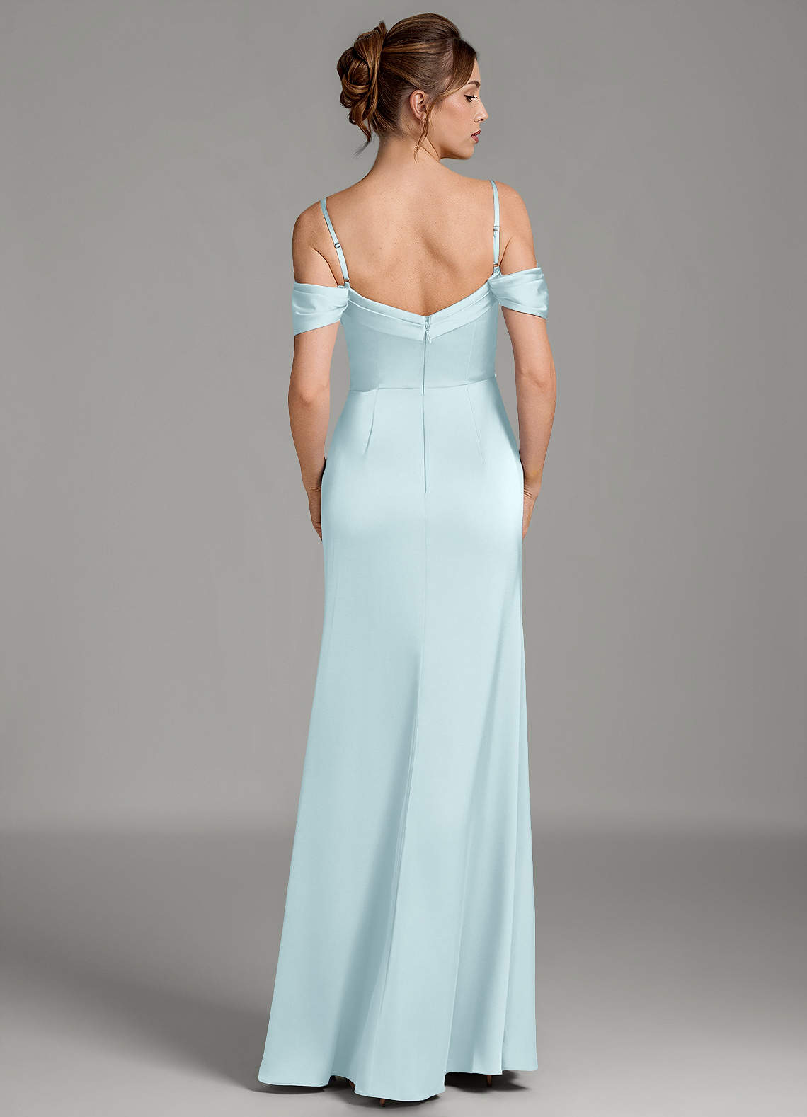 Wyatt Mermaid Off-the-Shoulder Stretch Satin Bridesmaid Dress in Cloud Blue
