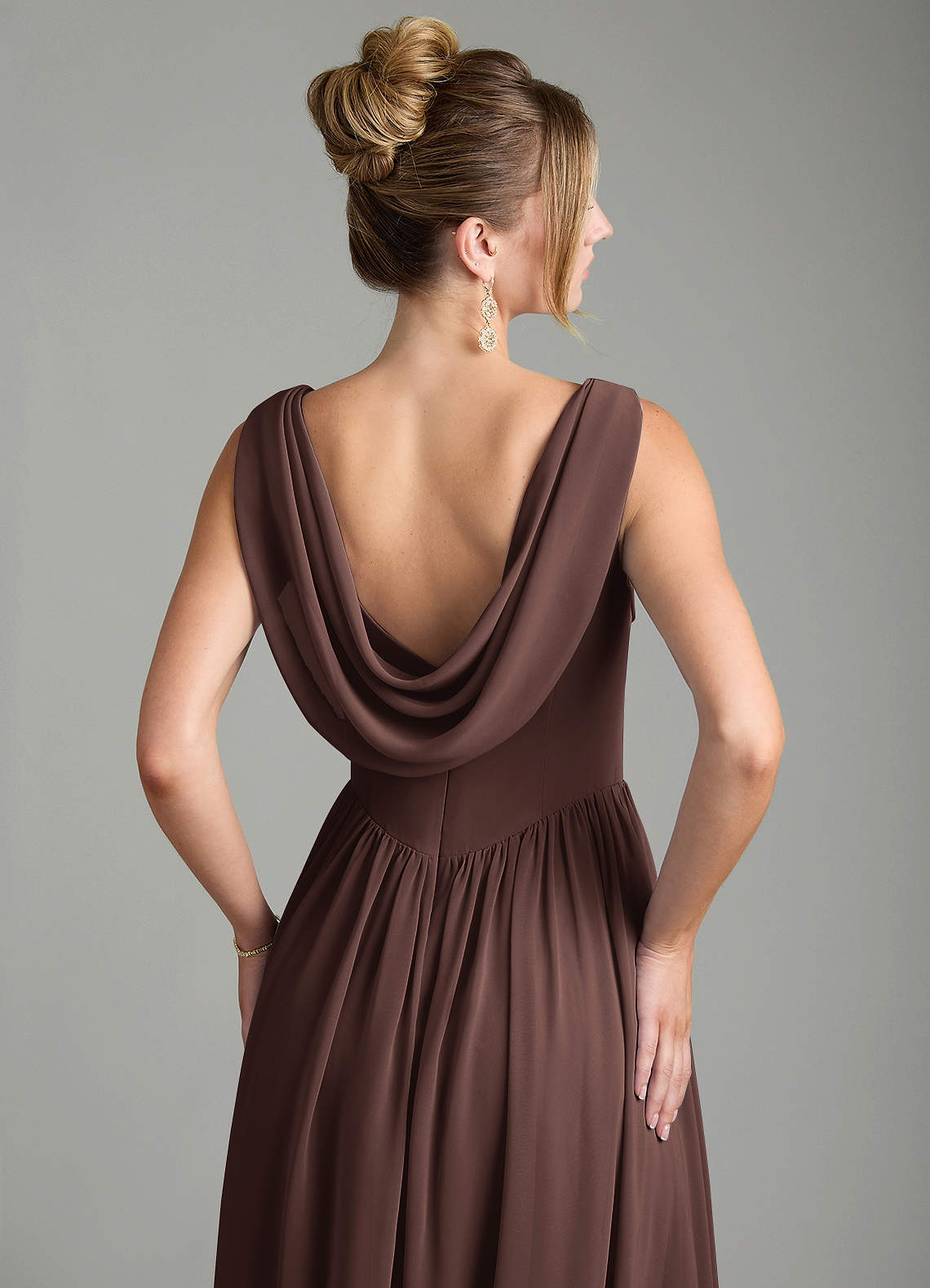 Novi A-Line Square-Neck Chiffon Bridesmaid Dress in Ganache