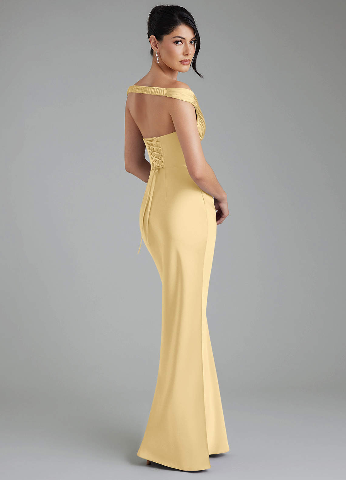 Stella Sheath V-Neck Stretch Satin Bridesmaid Dress in Butter