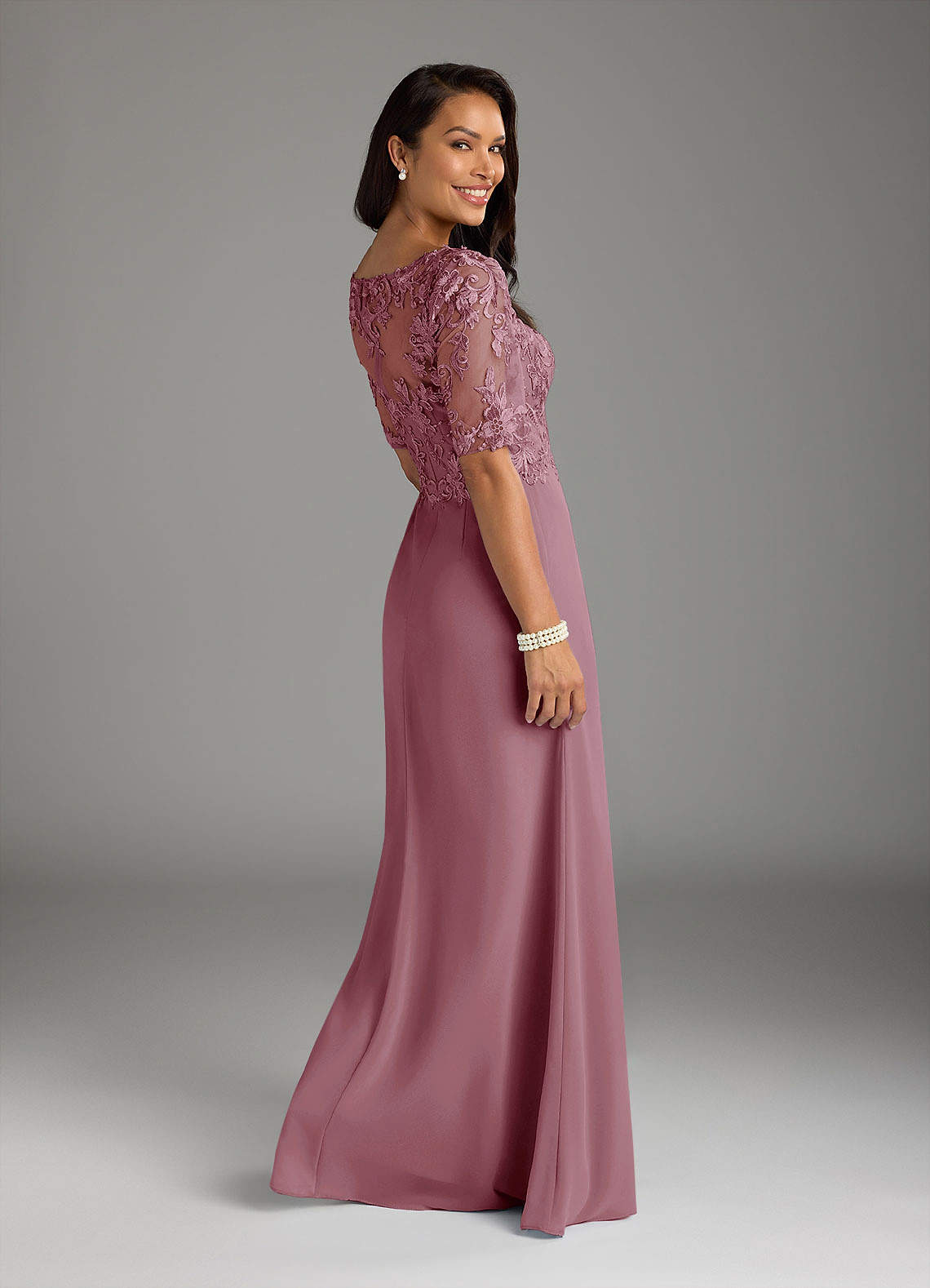 Amedeus A-Line V-Neck Chiffon and Lace Mother of the Bride Dress in Vintage Mauve