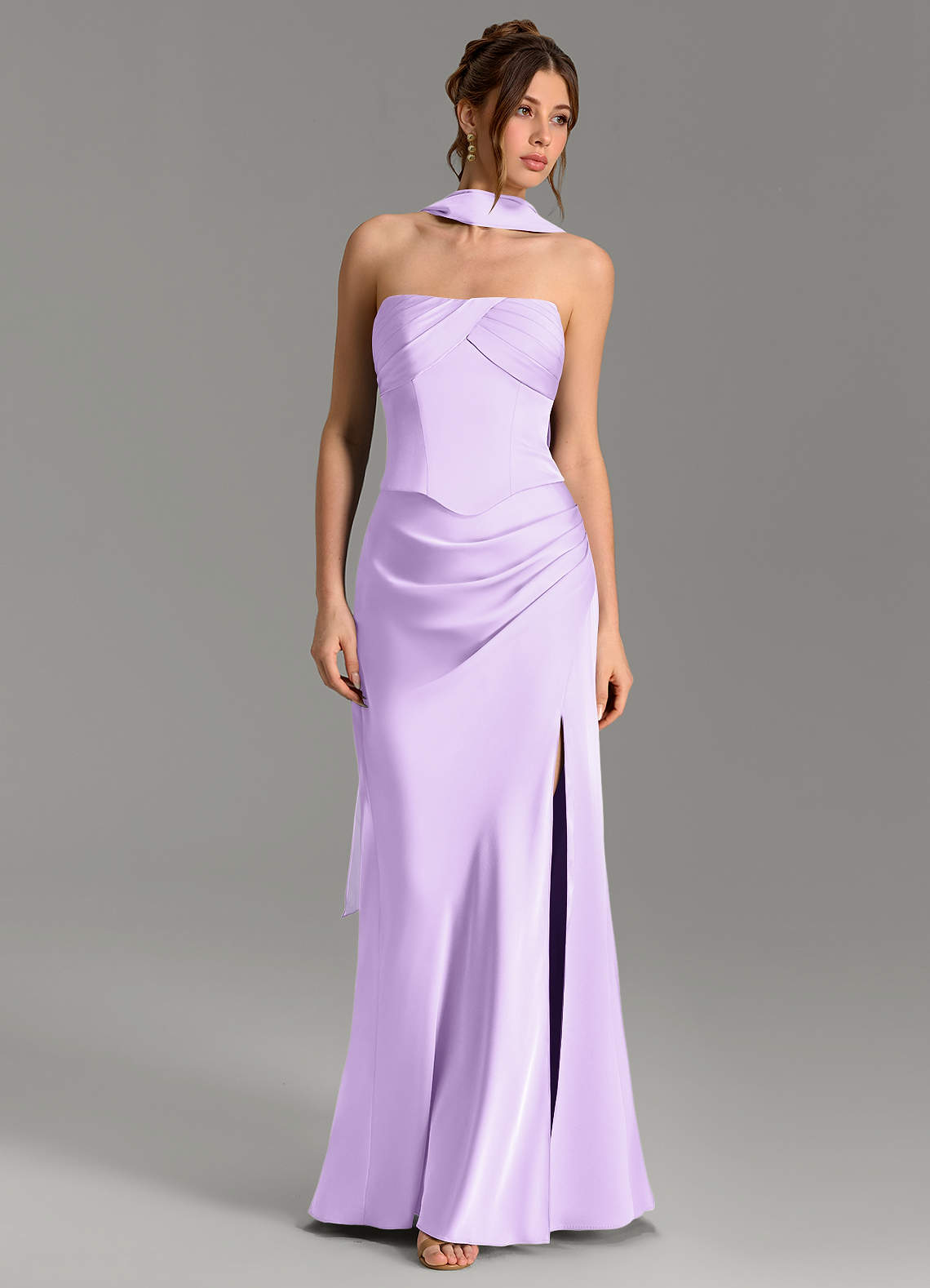 Nicki Sheath Scoop-Neck Stretch Satin Bridesmaid Dress in Lilac