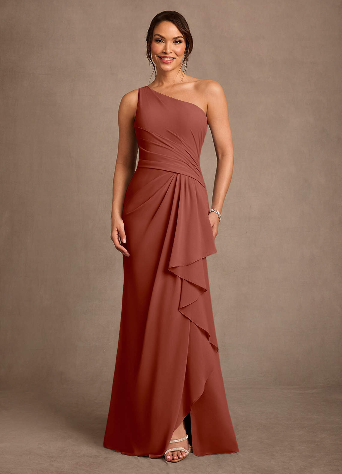 Floy Sheath One-Shoulder Chiffon Mother of the Bride Dress in Auburn
