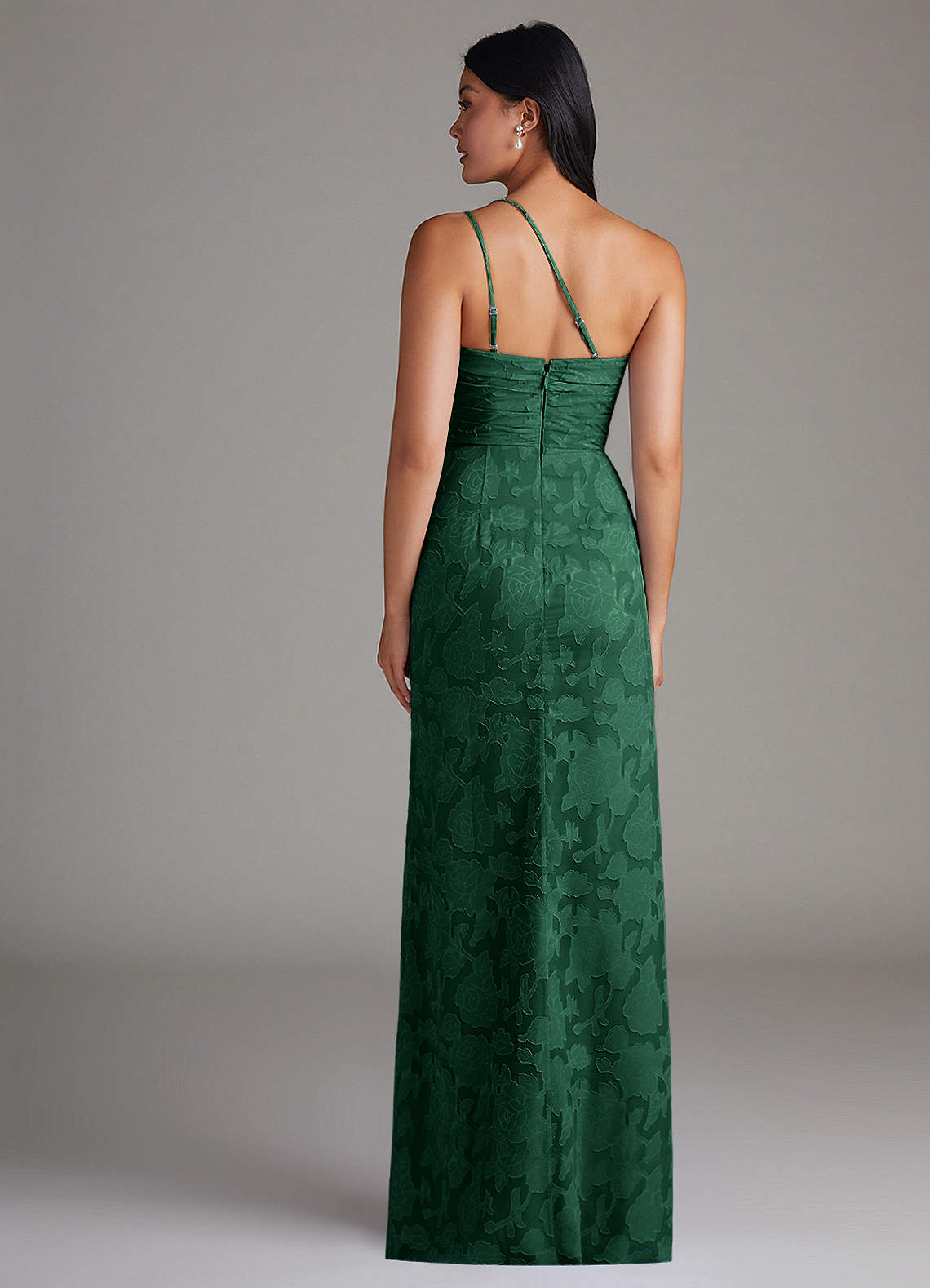 Eren Sheath One-Shoulder Floral Burnout Bridesmaid Dress in Dark Green