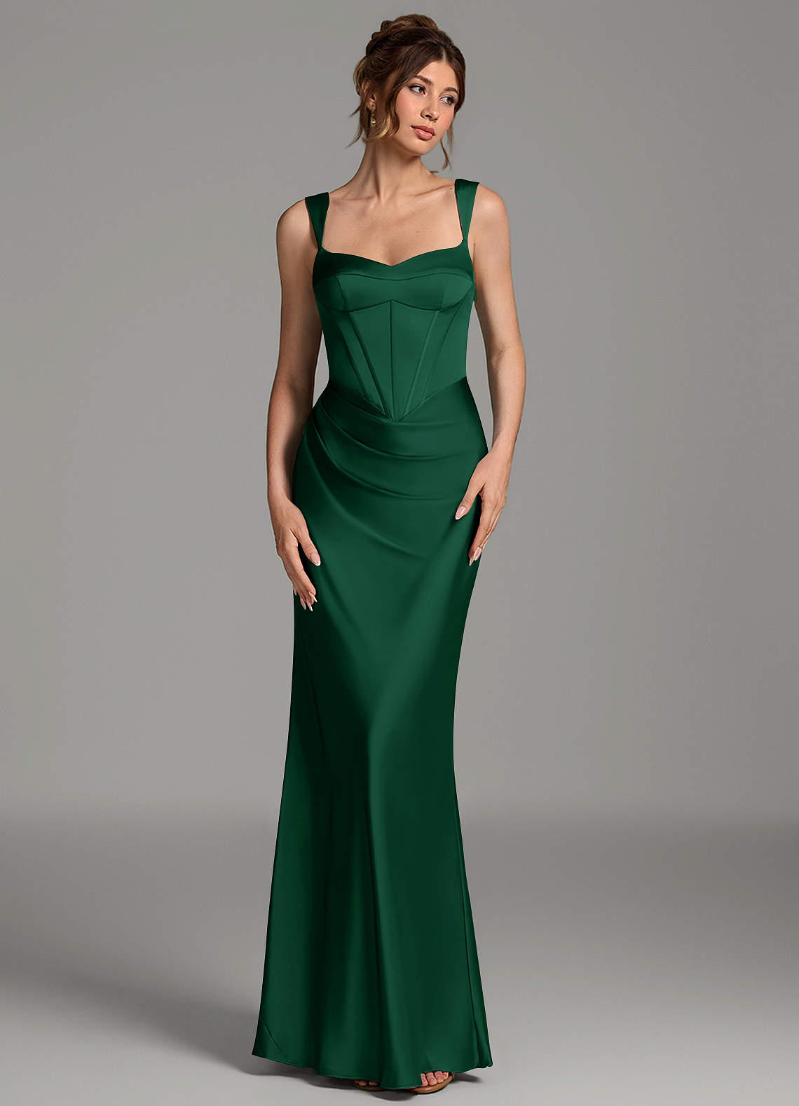 Mela Sheath Sweetheart Stretch Satin Bridesmaid Dress in Dark Green