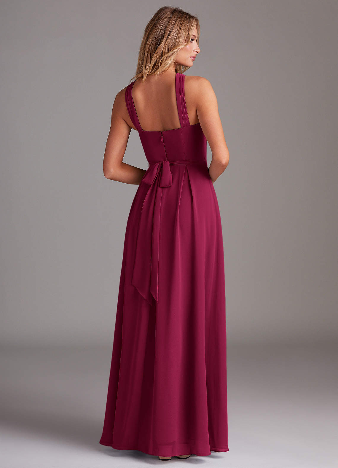 Dixie A-Line Halter Chiffon Bridesmaid Dress in Burgundy