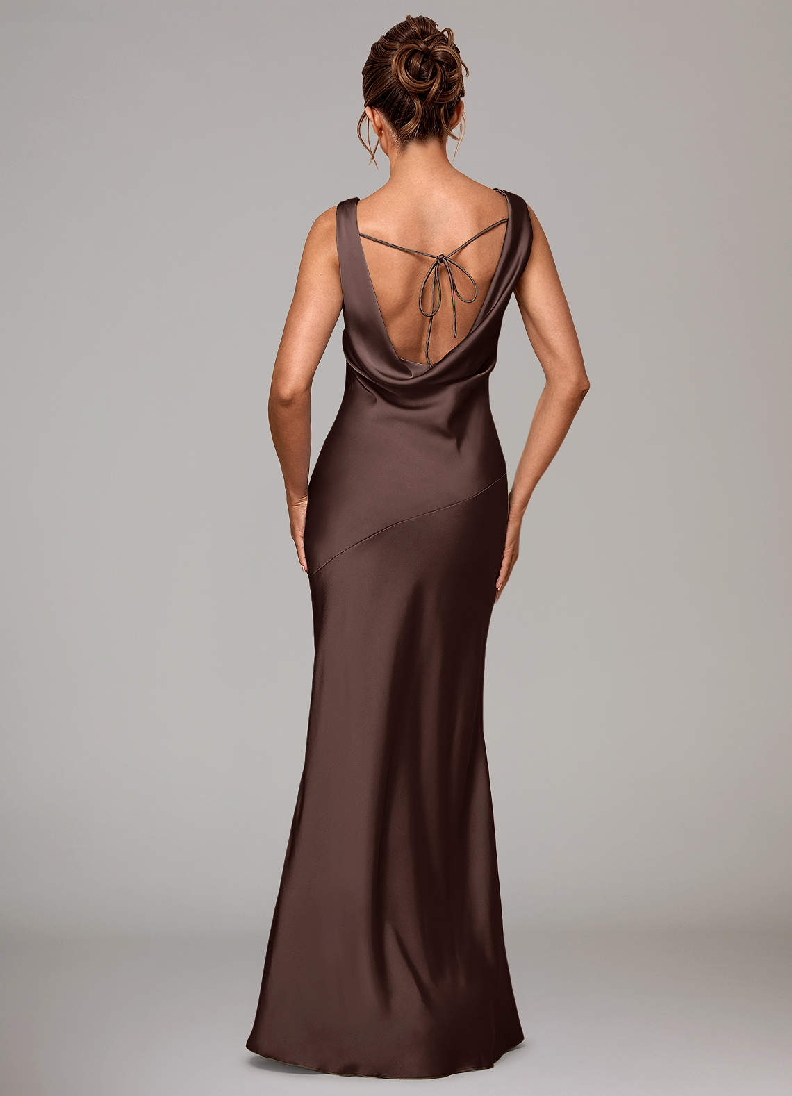 Rylina Mermaid Cowl-Neck Stretch Satin Bridesmaid Dress