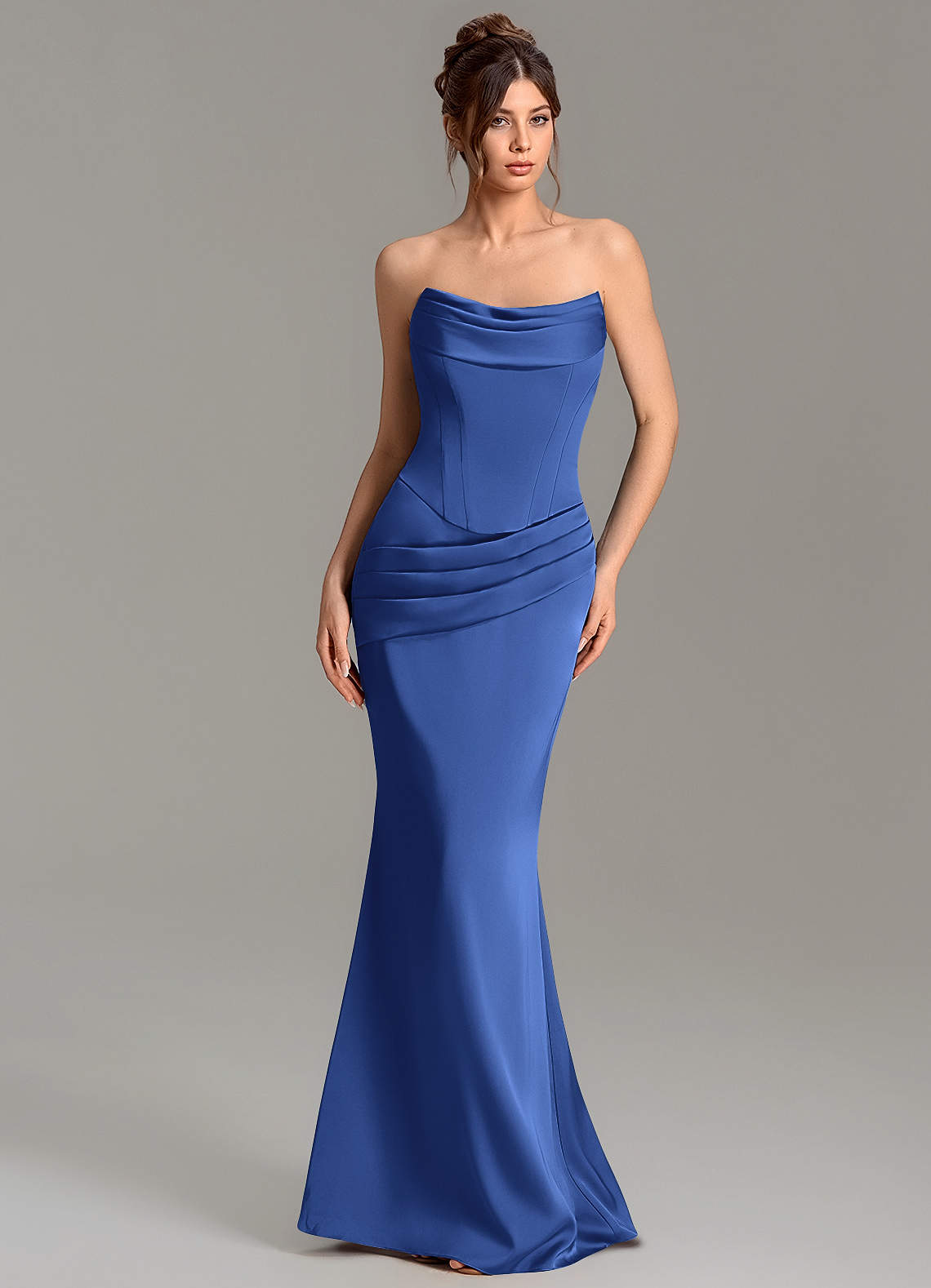Adrienne Mermaid Cowl-Neck Stretch Satin Bridesmaid Dress in Royal Blue