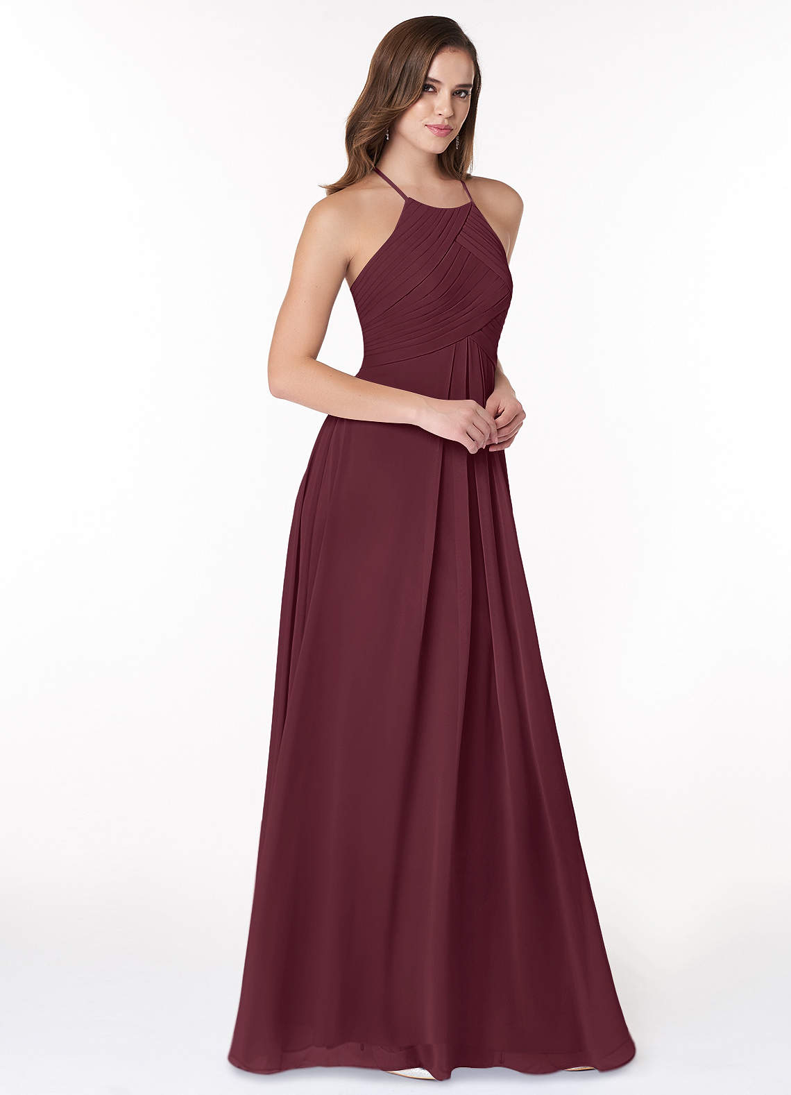 Ginger A-Line Halter Chiffon Bridesmaid Dress in Cabernet